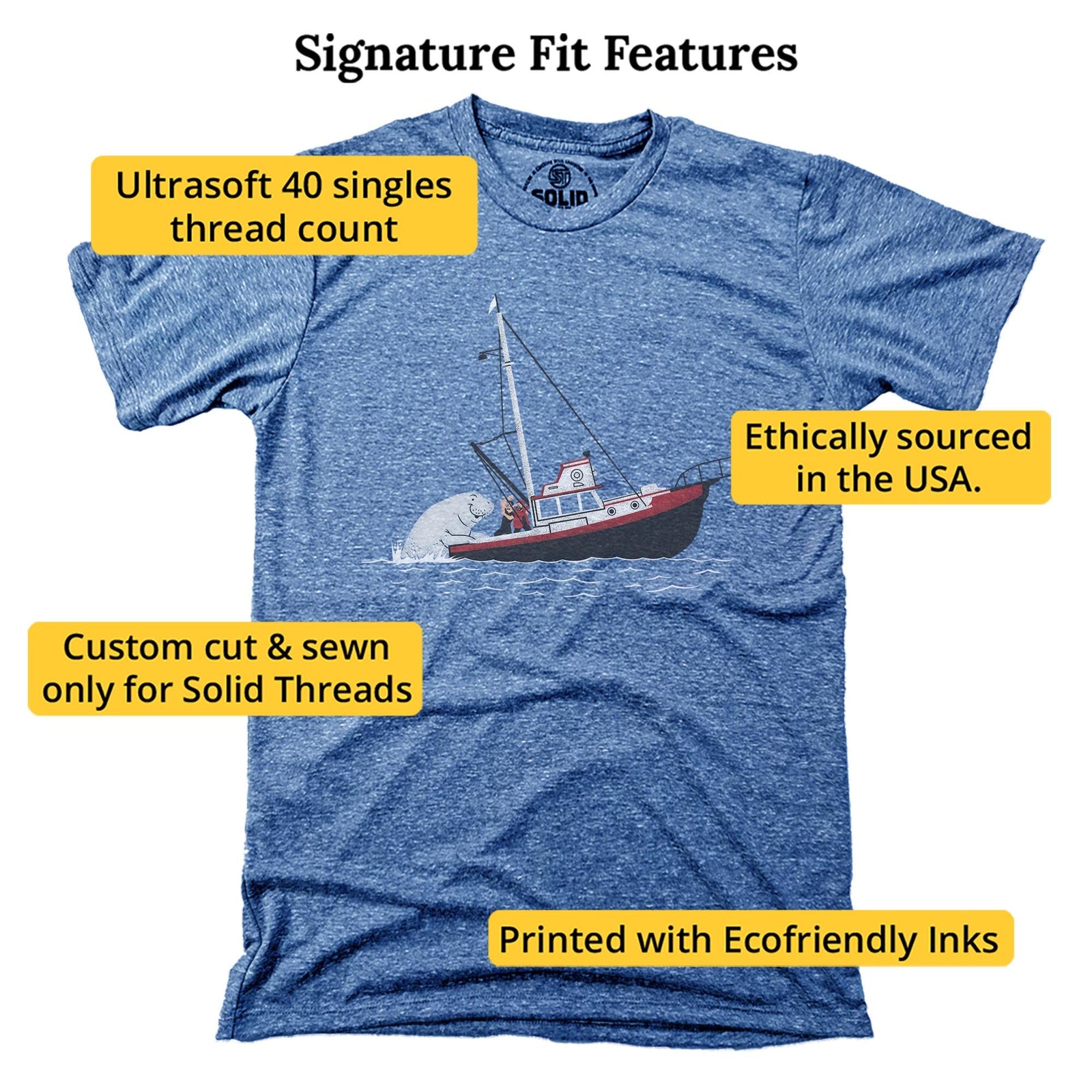 Not Exactly Jaws Designer Signature T-shirt in Triblend Royal - Fit Attributes