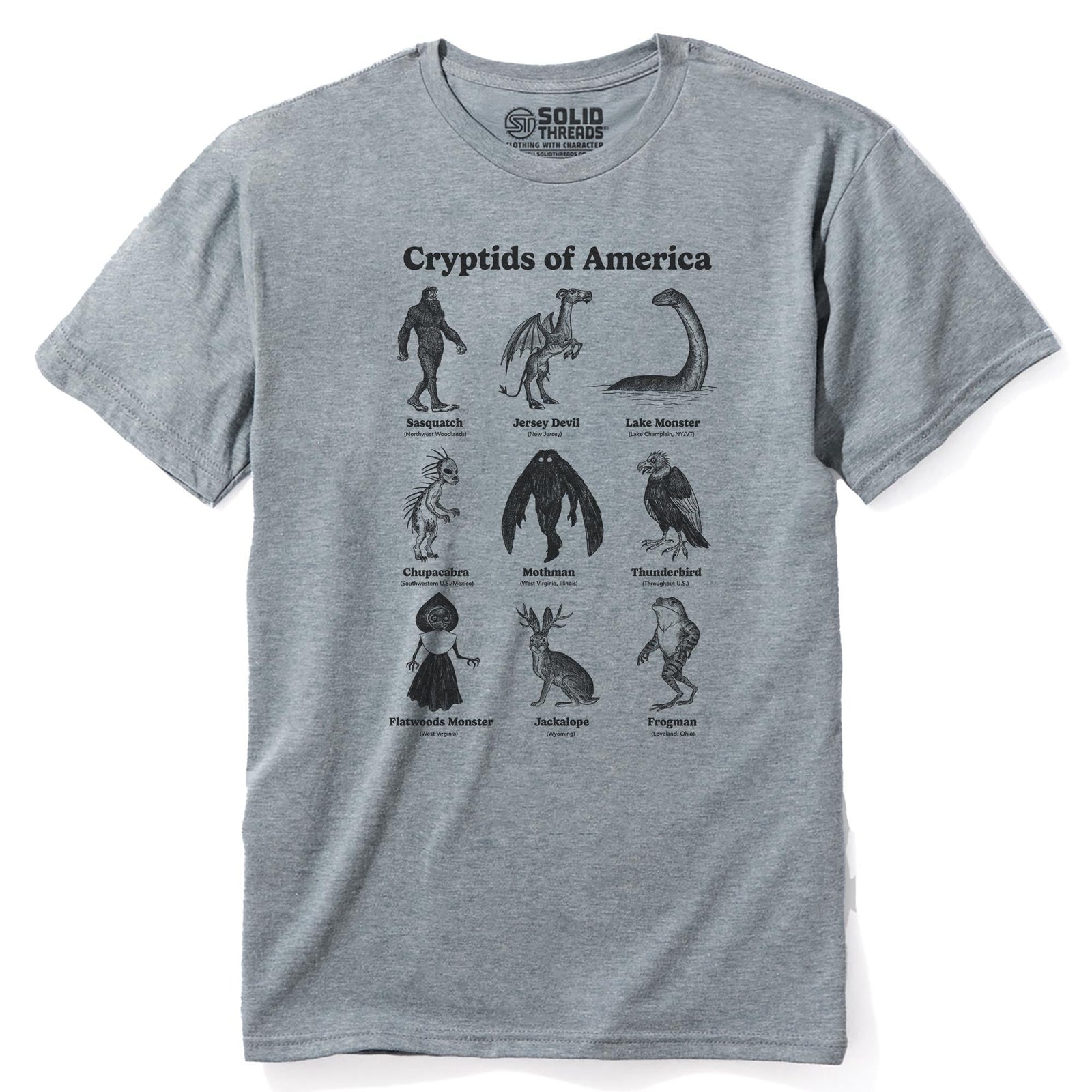 Cryptids Of America Cool Staple T-shirt in Ash Heather - Front View