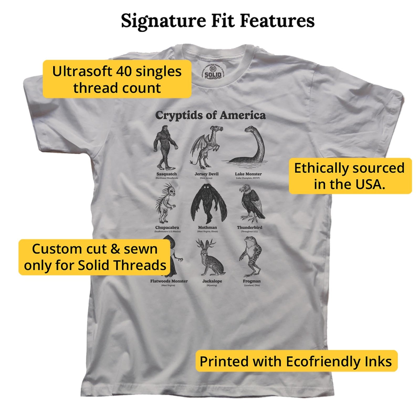Cryptids Of America Cool Signature T-shirt in Silver - Fit Attributes