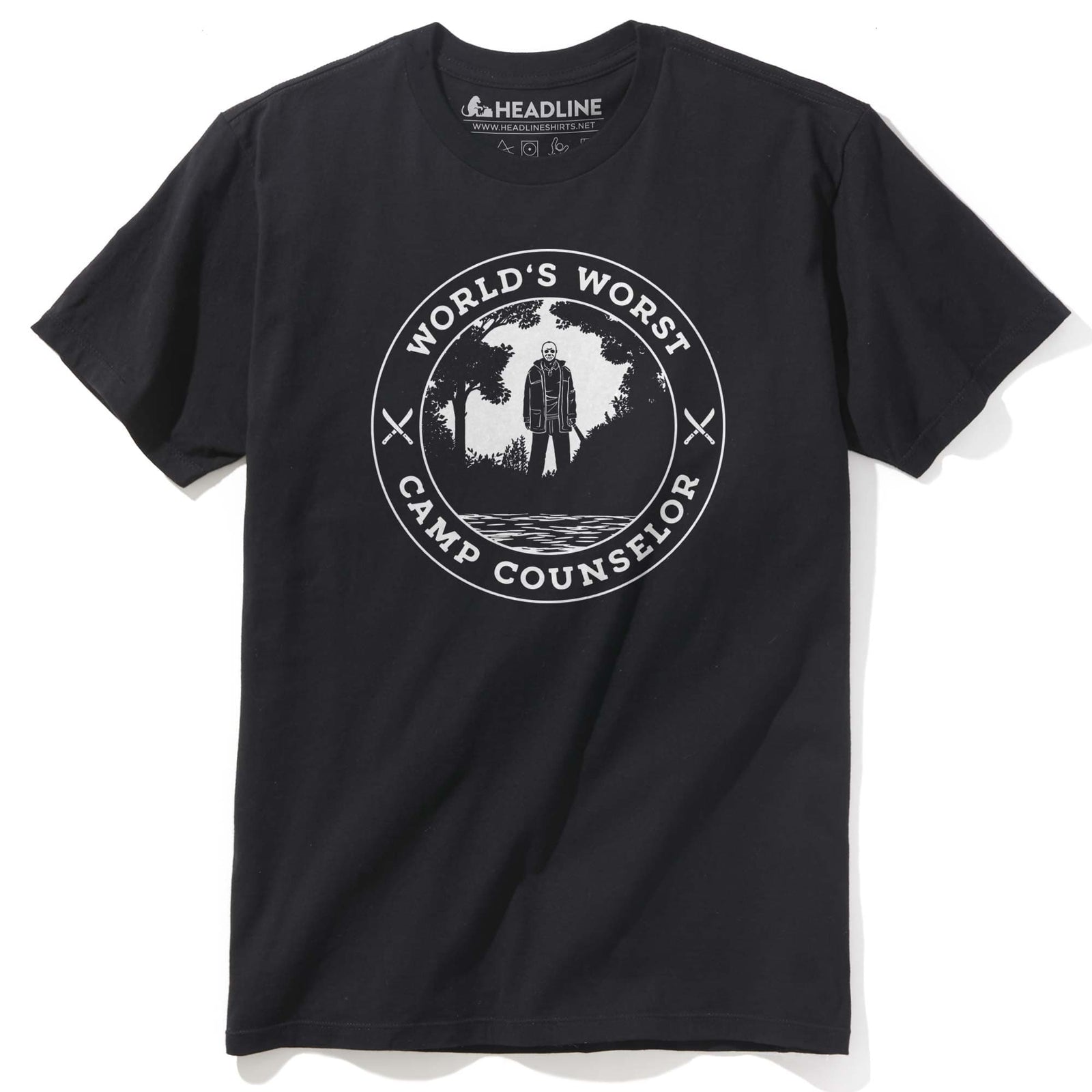 Men's World's Worst Camp Counselor Funny Graphic T-Shirt | Cool Horror Movie  Tee | Solid Threads