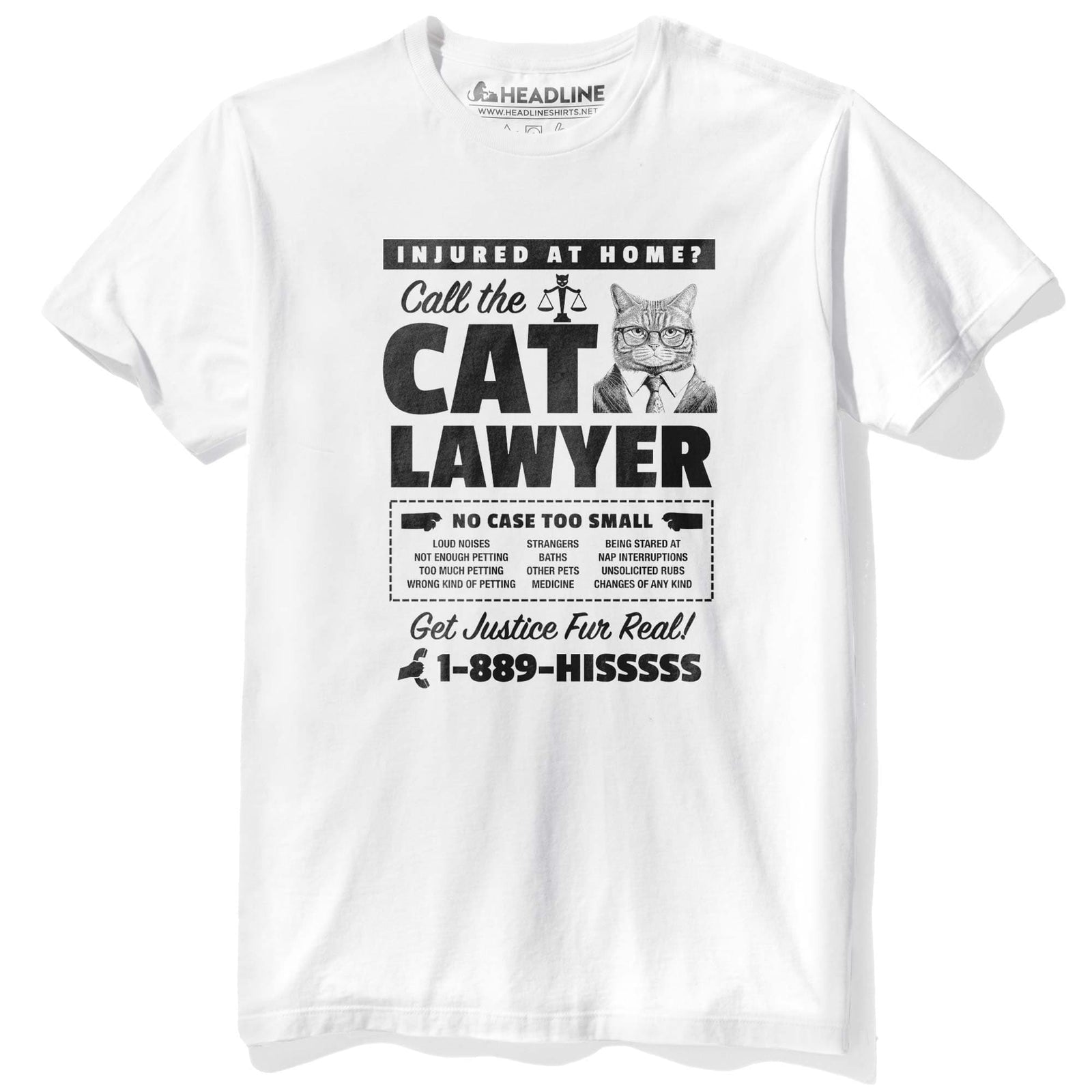 Men's Cat Lawyer Funny Graphic T-Shirt | Vintage Advertisement Suit Glasses Tee | Solid Threads