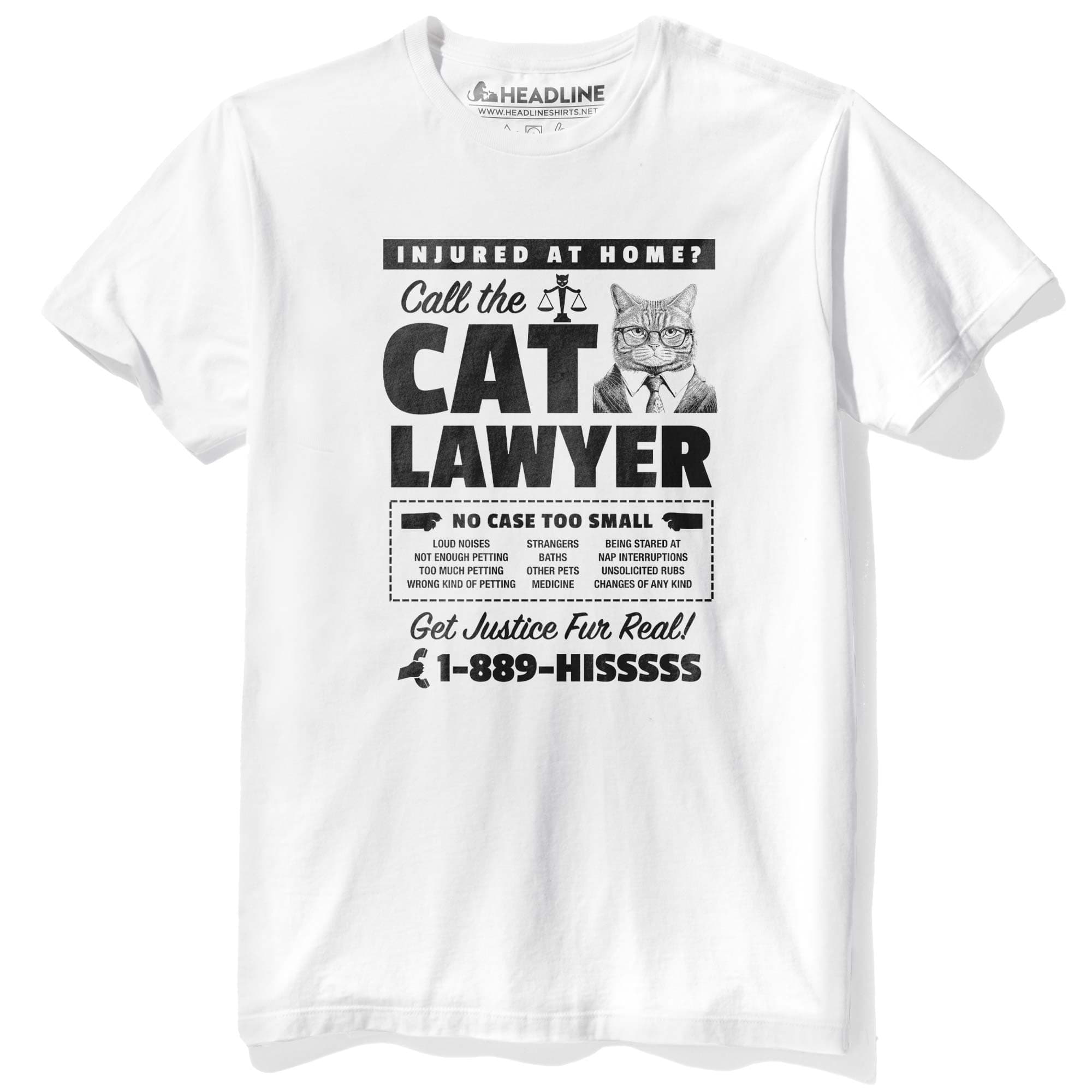 Men's Cat Lawyer Funny Graphic T-Shirt | Vintage Advertisement Suit Glasses Tee | Solid Threads