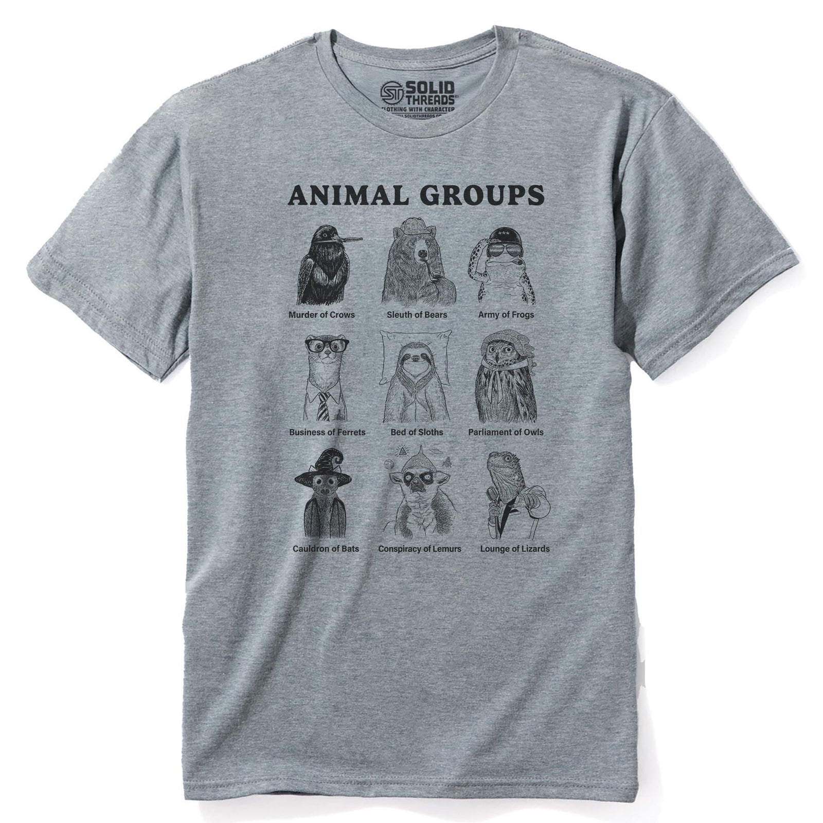 Animal Groups Funny Staple T-shirt in Ash Heather - Front View