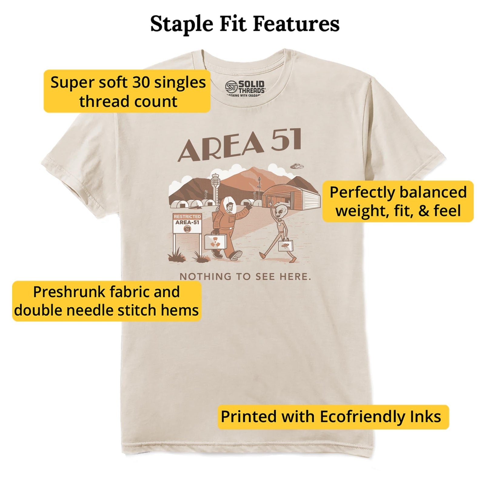Area 51 Funny Staple T-shirt in Natural - Fit Attributes