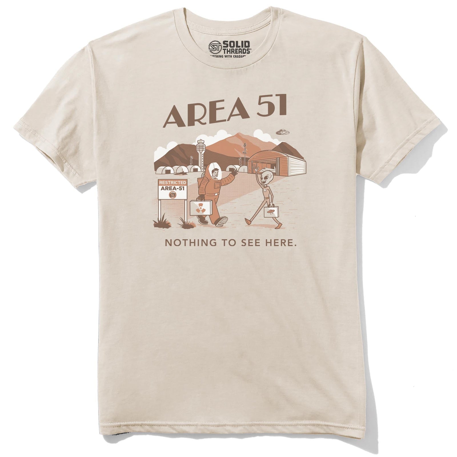 Area 51 Funny Staple T-shirt in Natural - Front View
