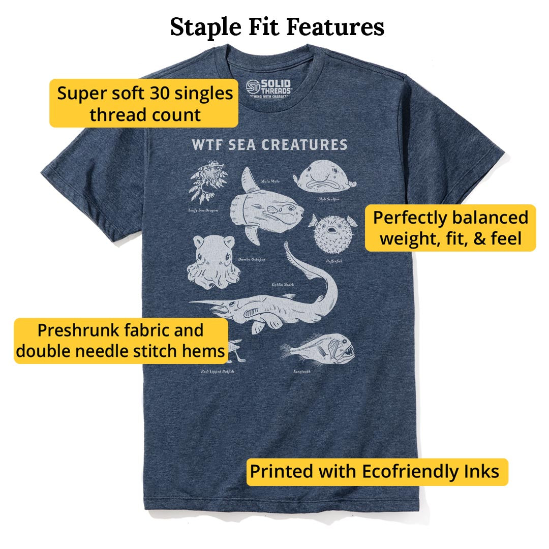 Wtf Sea Creatures Cool Staple T-shirt in Navy Heather - Fit Attributes
