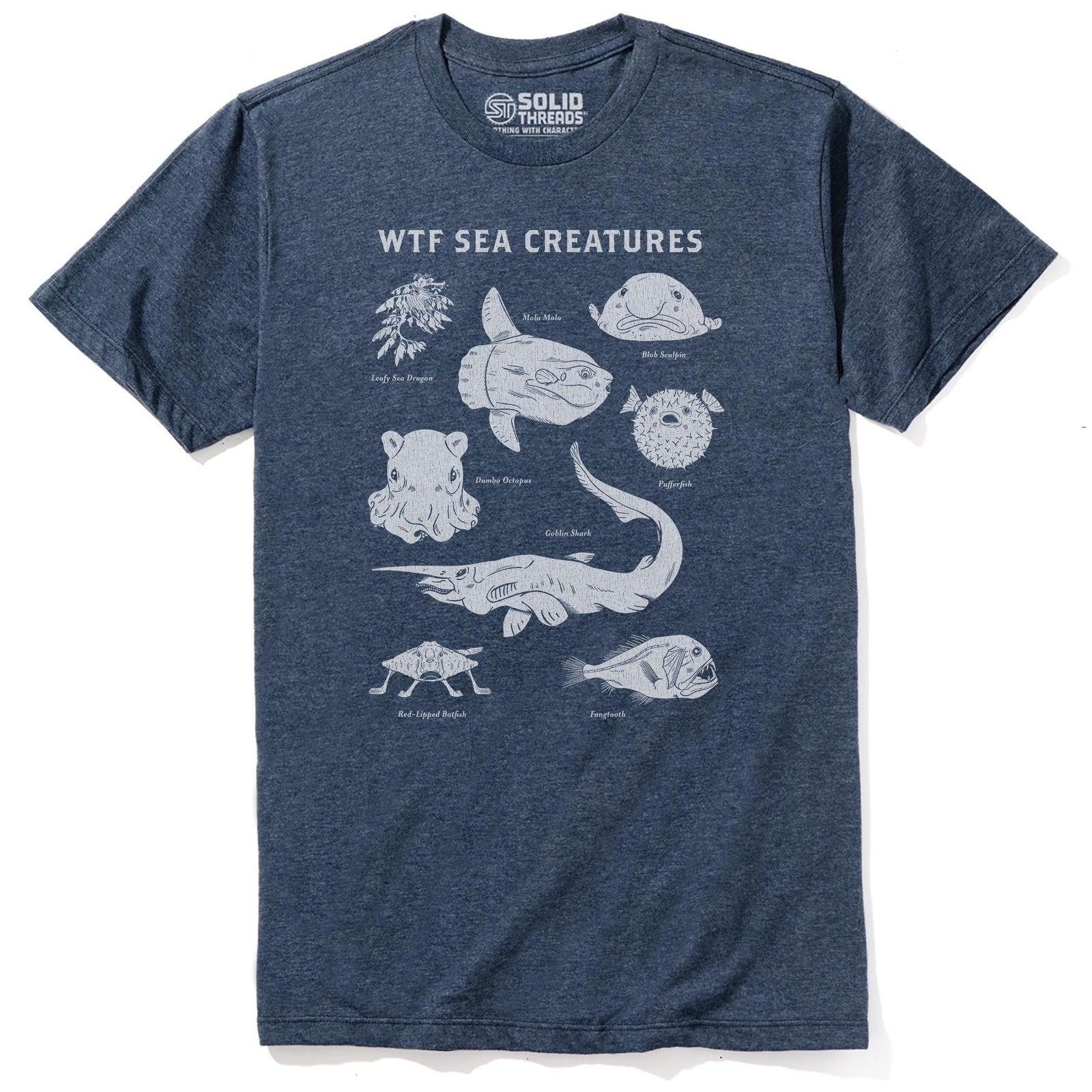 Wtf Sea Creatures Cool Staple T-shirt in Navy Heather - Front View