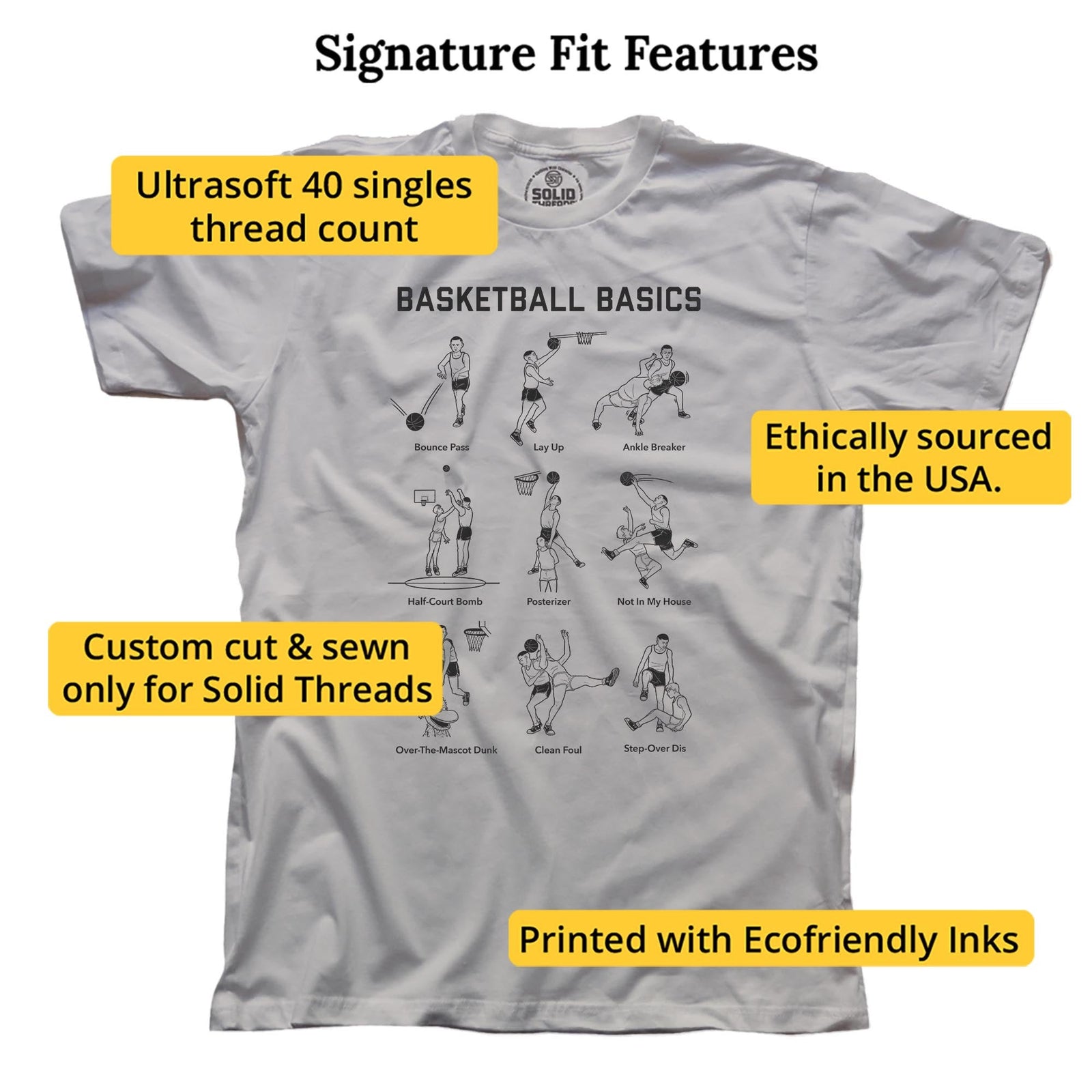 Basketball Basics Funny Signature T-shirt in Silver - Fit Attributes
