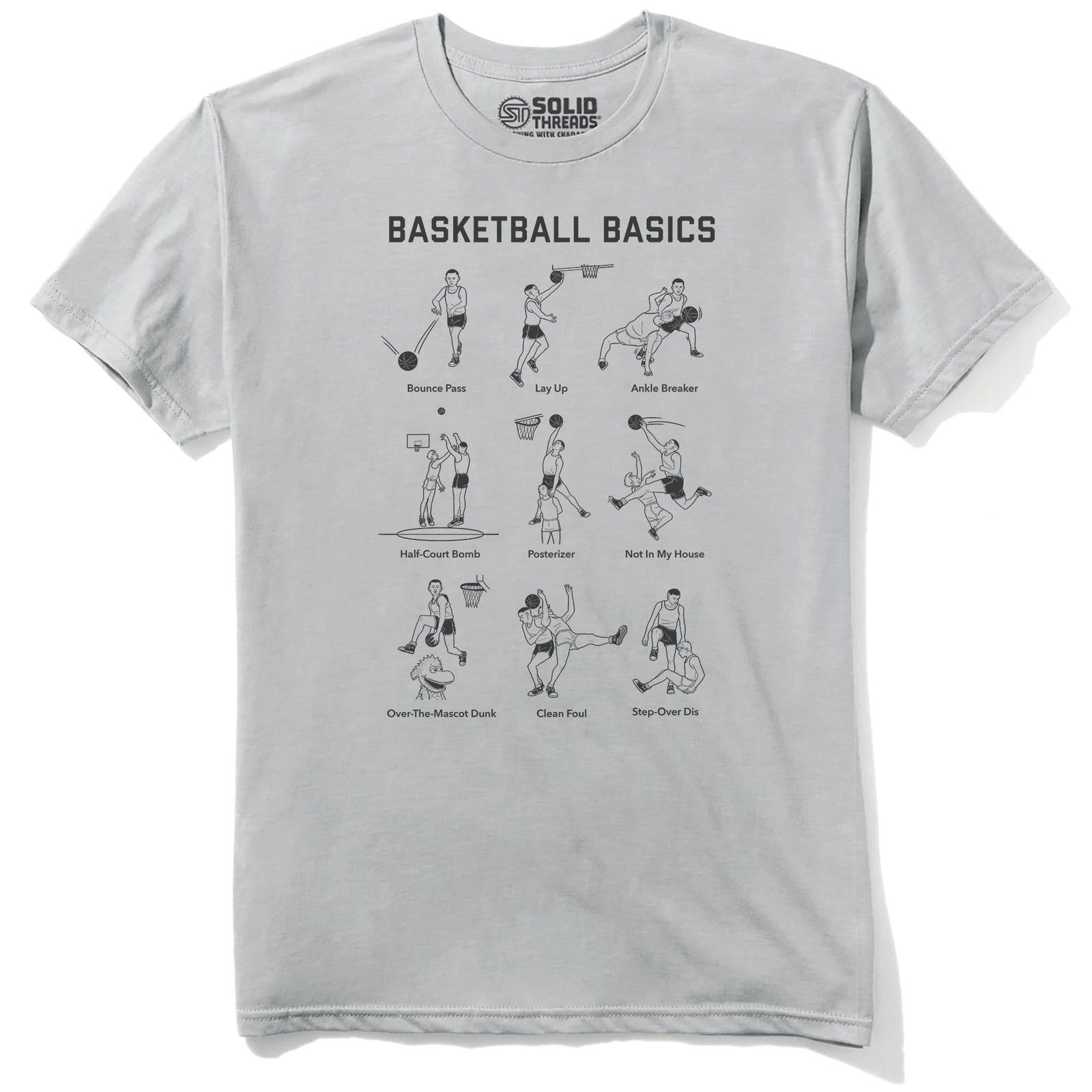 Basketball Basics Funny Staple T-shirt in Silver - Front View