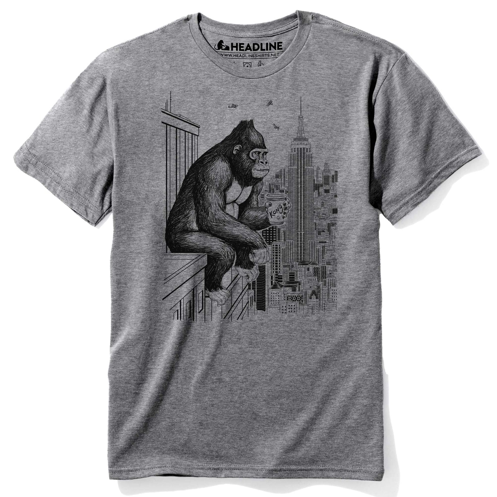 Men's King Coffee Break Funny Graphic T-Shirt | Cool Skyscraper New York Kong Tee | Solid Threads