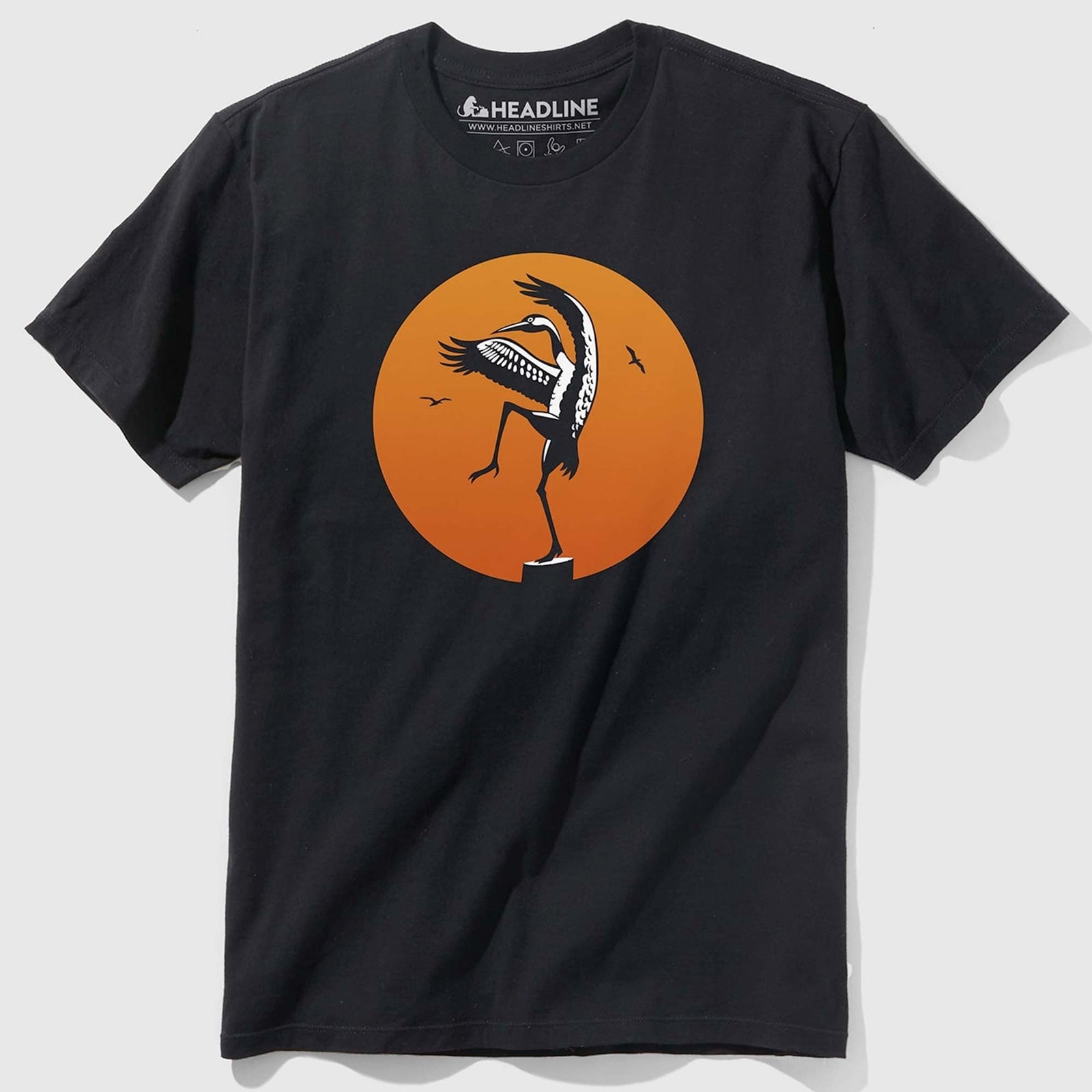Men's Crane Kick Designer Heron Graphic T-Shirt | Funny Karate Kick Beach Bird Tee | Solid Threads