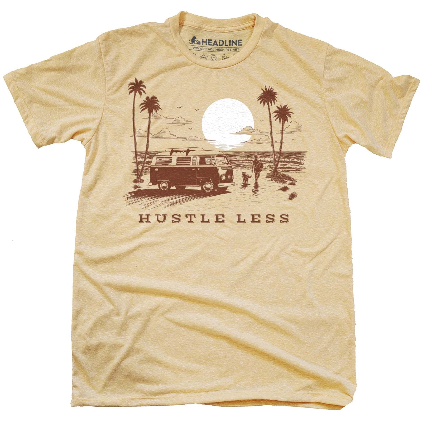 Men's Hustle Less Cool Van Life Graphic T-Shirt | Designer Surfing Tee | Solid Threads