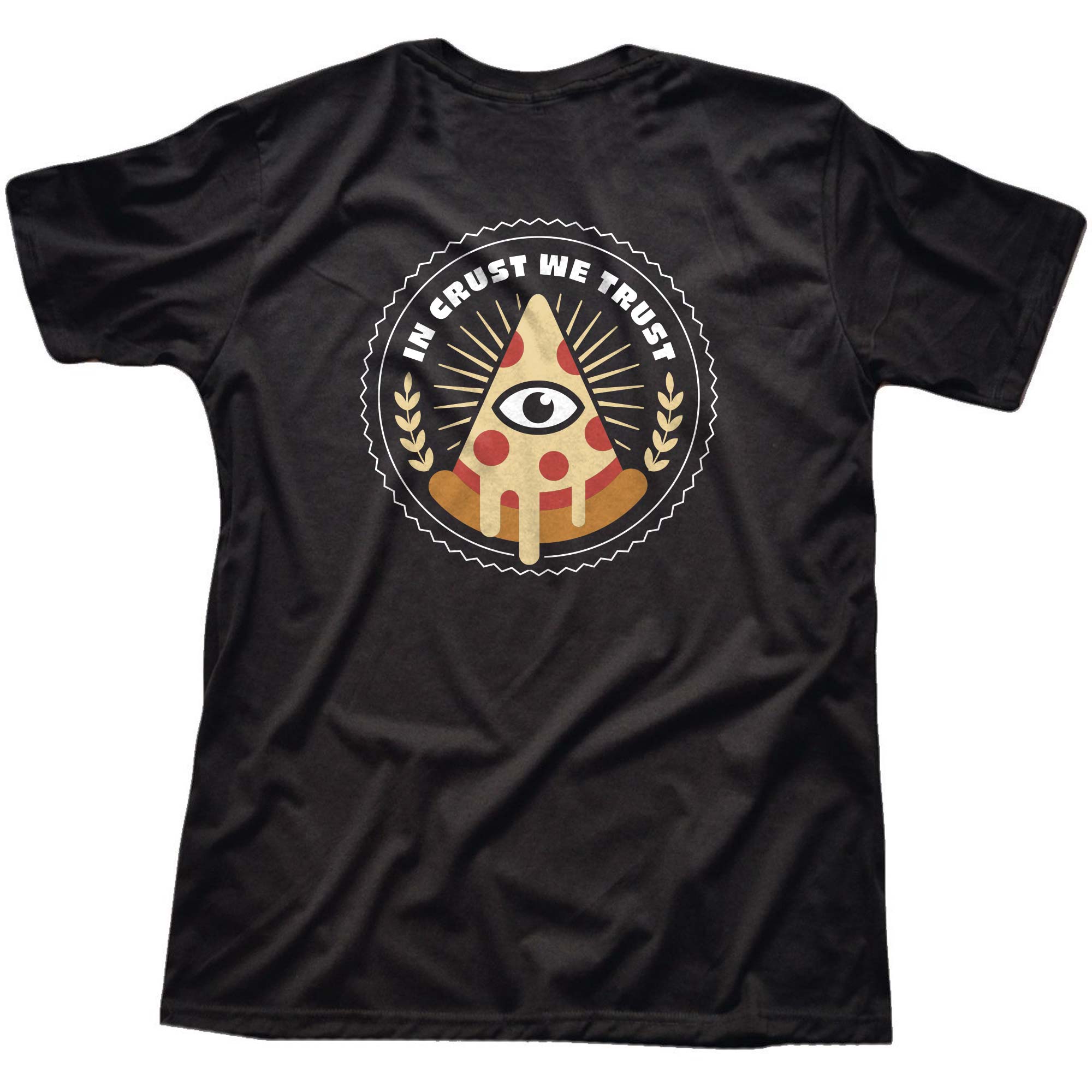 Men's All Seeing Pizza Slice Designer Graphic T-Shirt | Cool Eye Illuminati Tee Back | Solid Threads