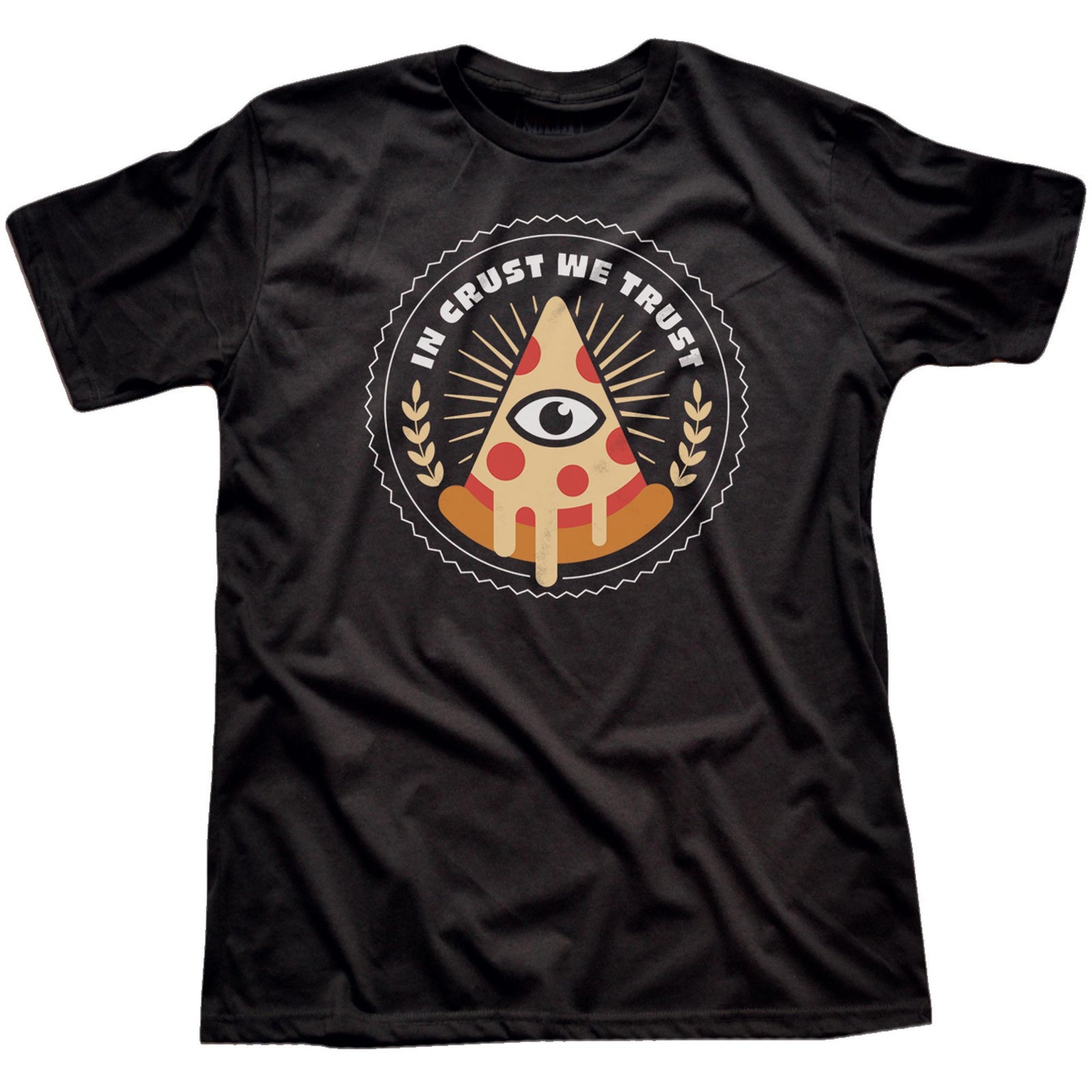 Men's All Seeing Pizza Slice Designer Graphic T-Shirt | Cool Eye Illuminati Tee | Solid Threads