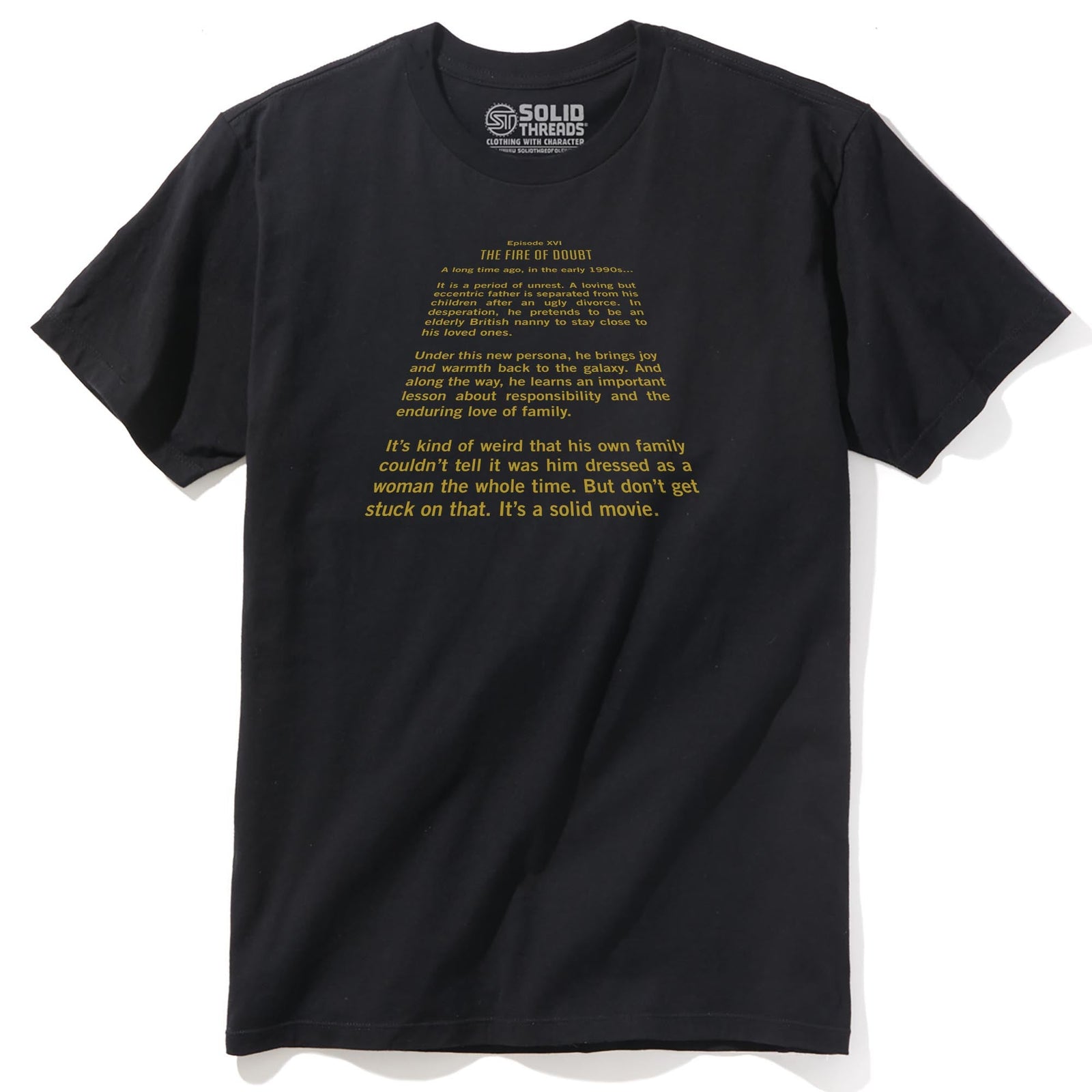 The Fire Of Doubt Funny Staple T-shirt in Black - Front View