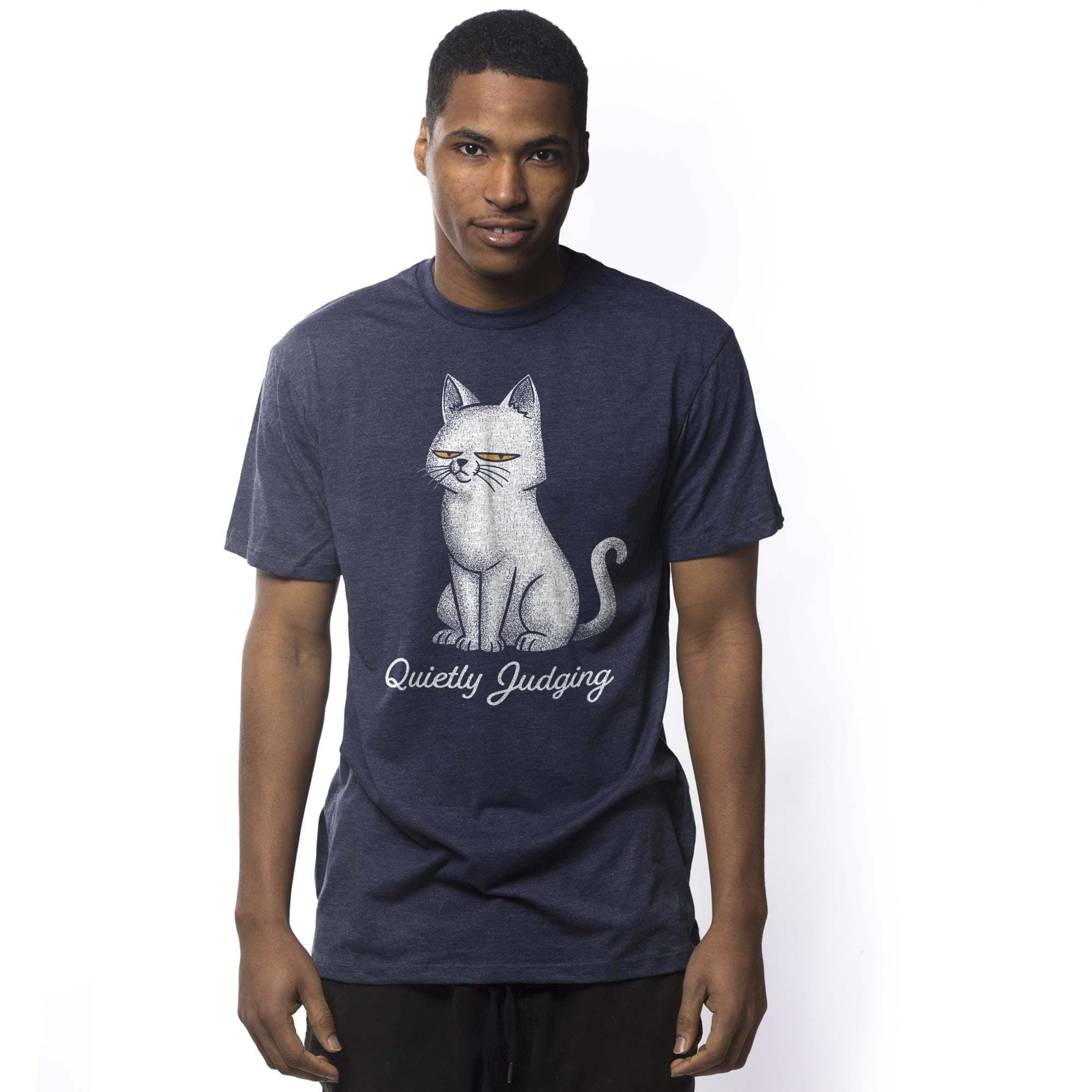 Men's Quietly Judging Cat Funny Graphic T-Shirt | Vintage Feline Snarky  Tee On Model | Solid Threads