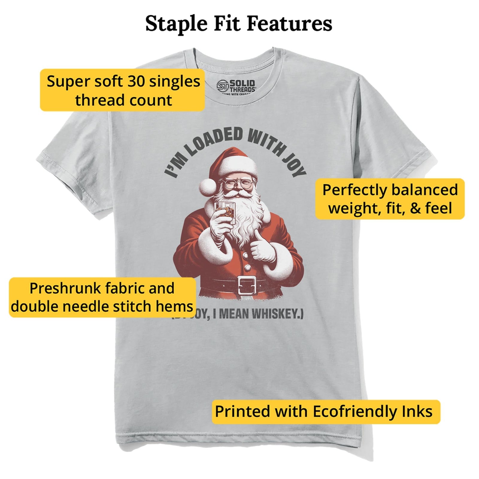 Loaded With Joy Funny Staple T-shirt in Silver - Fit Attributes