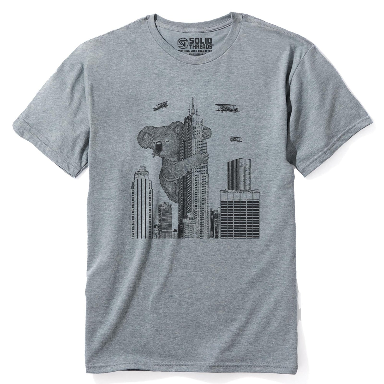 King Koala Funny Staple T-shirt in Ash Heather - Front View
