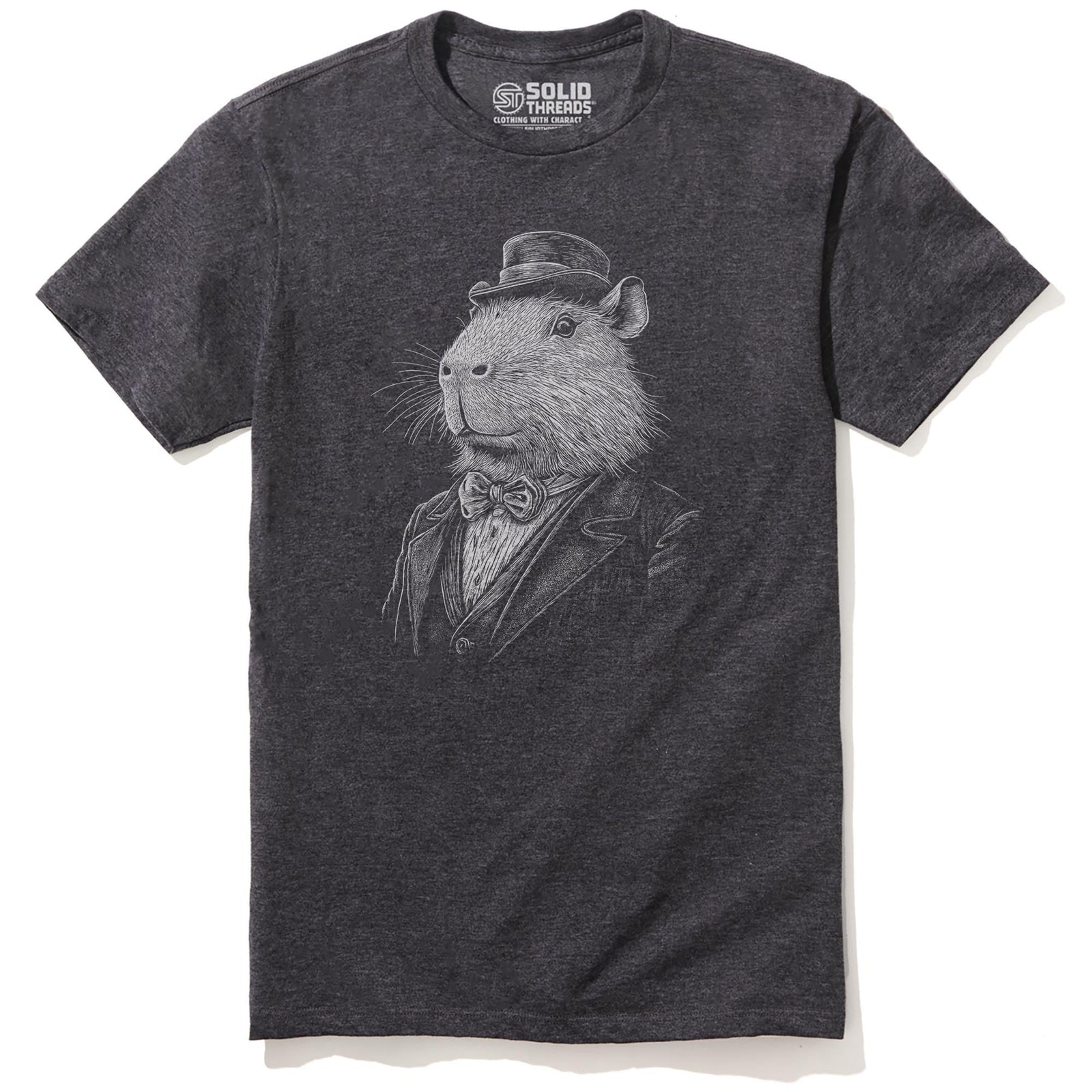 Gentleman Capybara Funny Staple T-shirt in Charcoal Heather - Front View