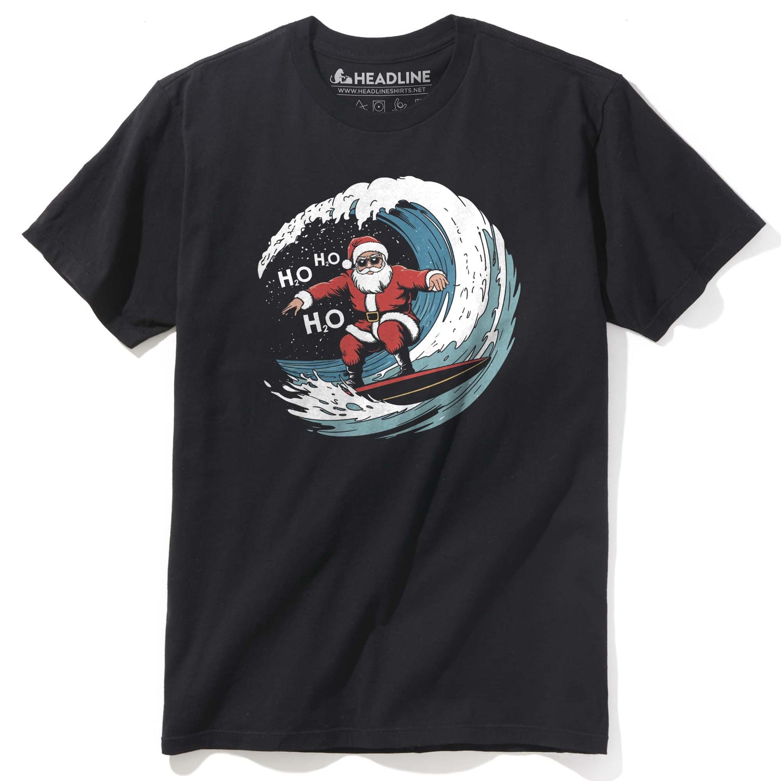 Men's Surfing Santa Vintage Graphic T-Shirt | Cool Vintage Holiday Tee | Solid Threads