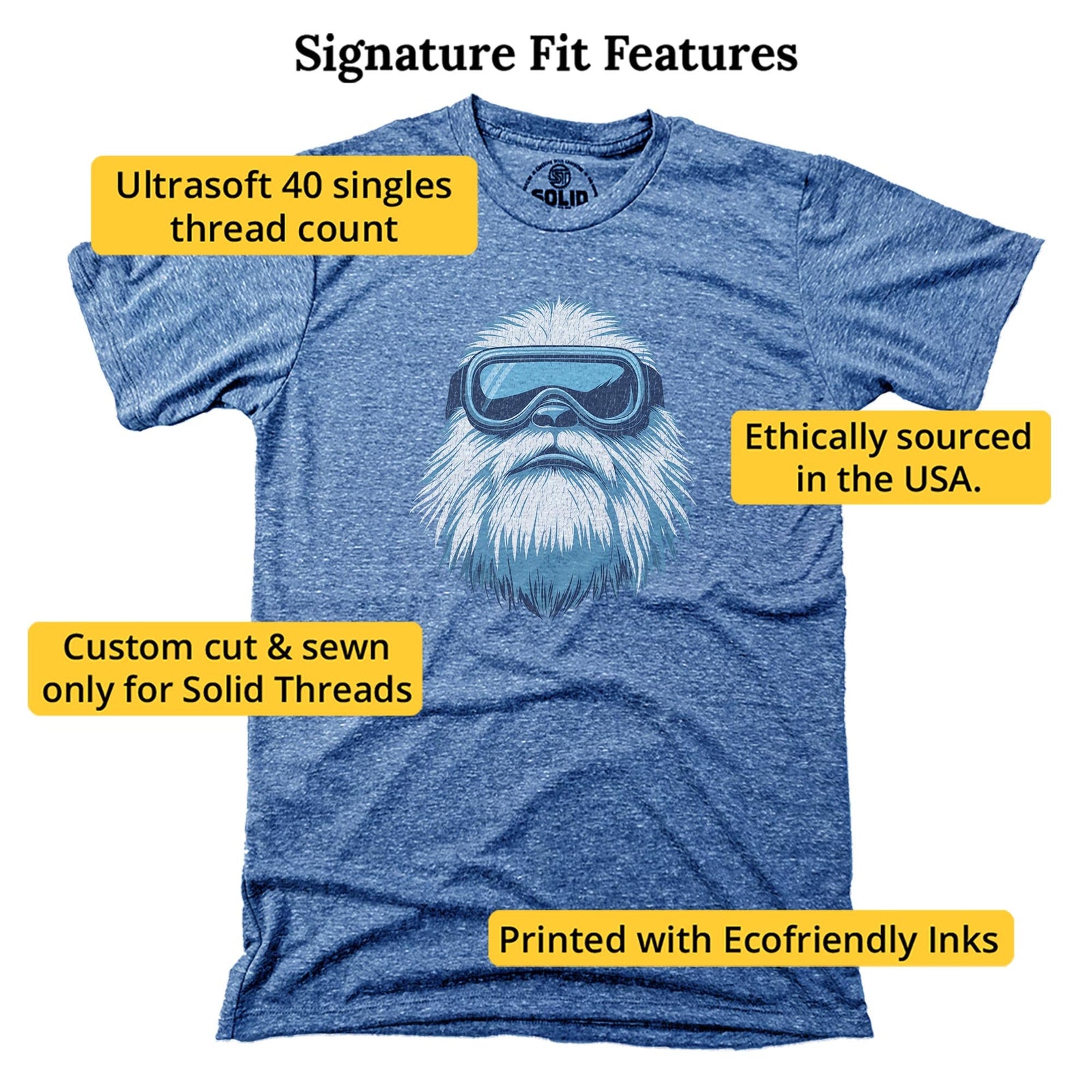 Yeti Skier Funny Signature T-shirt in Triblend Royal - Fit Attributes