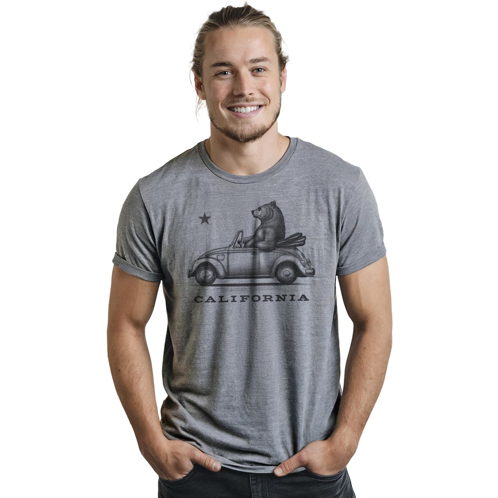 California Cruisin Vintage Staple T-shirt in Ash Heather On Model - Front View