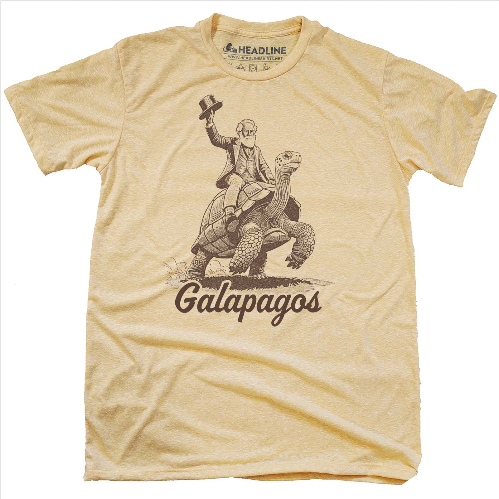 Men's Galapagos Funny Graphic T-Shirt | Vintage Charles Darwin Tortoise Tee | Solid Threads
