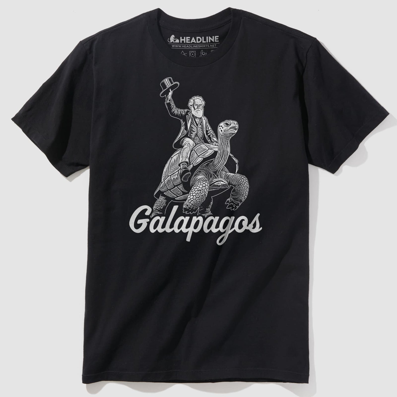 Men's Galapagos Funny Graphic T-Shirt | Vintage Charles Darwin Tortoise Tee | Solid Threads