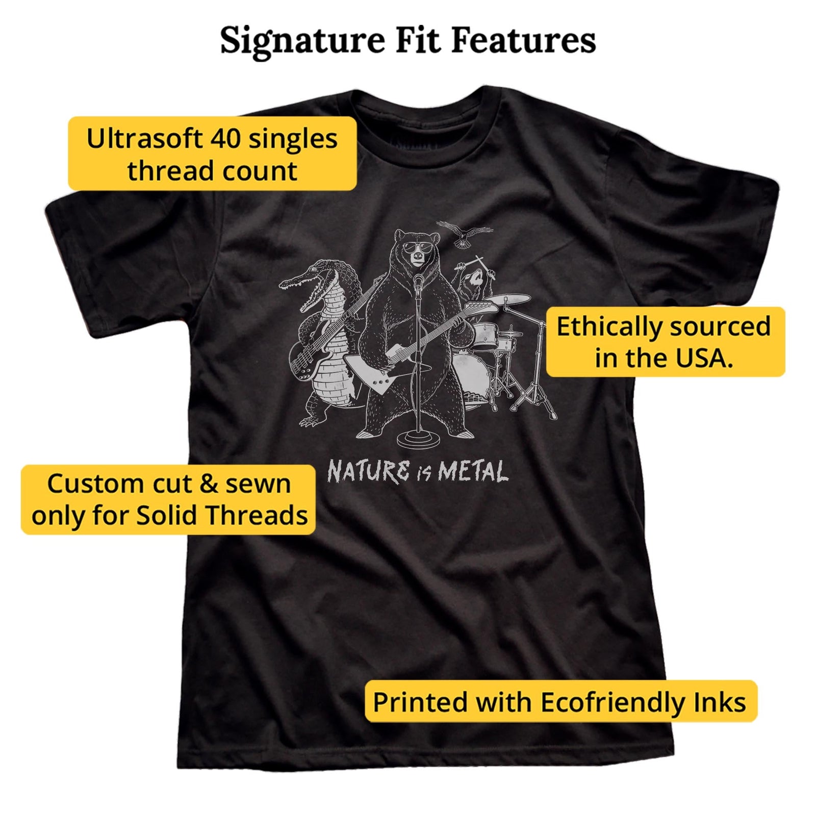 Nature Is Metal Cool Signature T-shirt in Black - Fit Attributes
