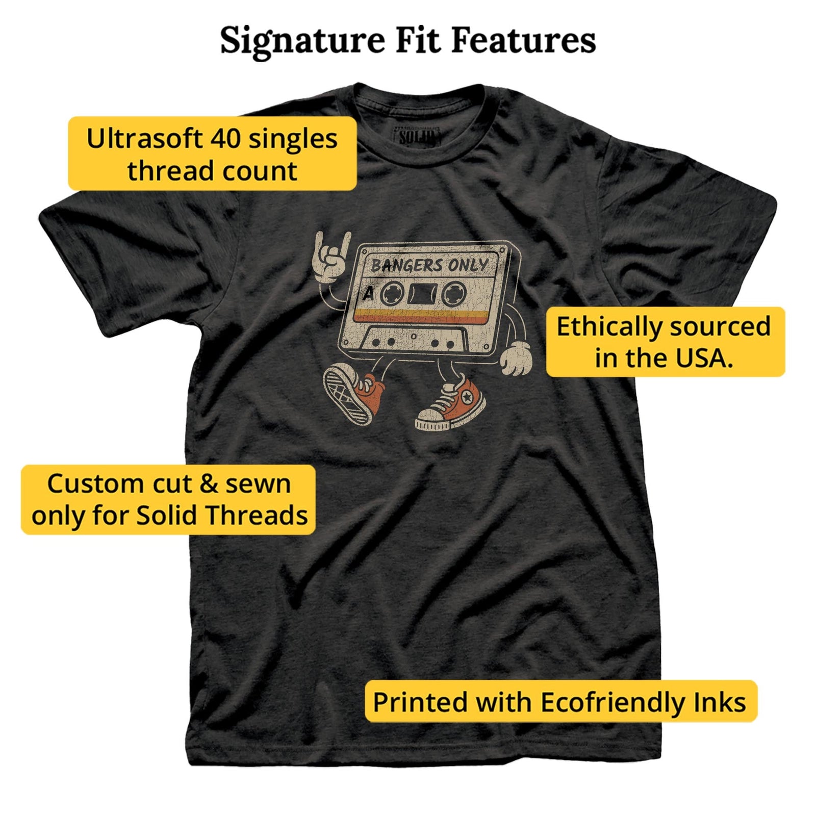 Bangers Only Vintage Signature T-shirt in Dark Charcoal - Fit Attributes
