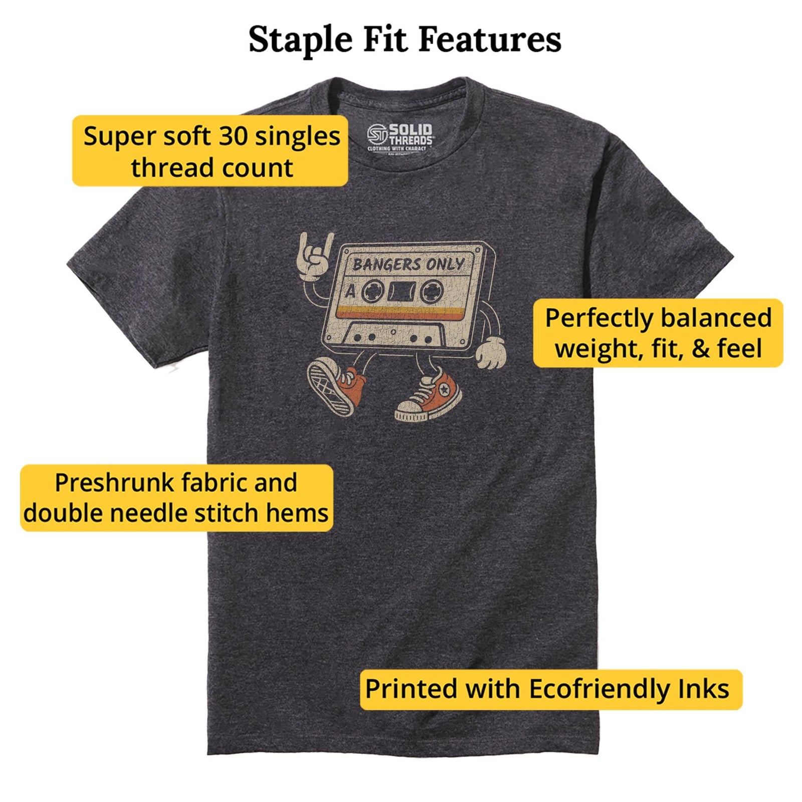 Bangers Only Vintage Staple T-shirt in Charcoal Heather - Fit Attributes