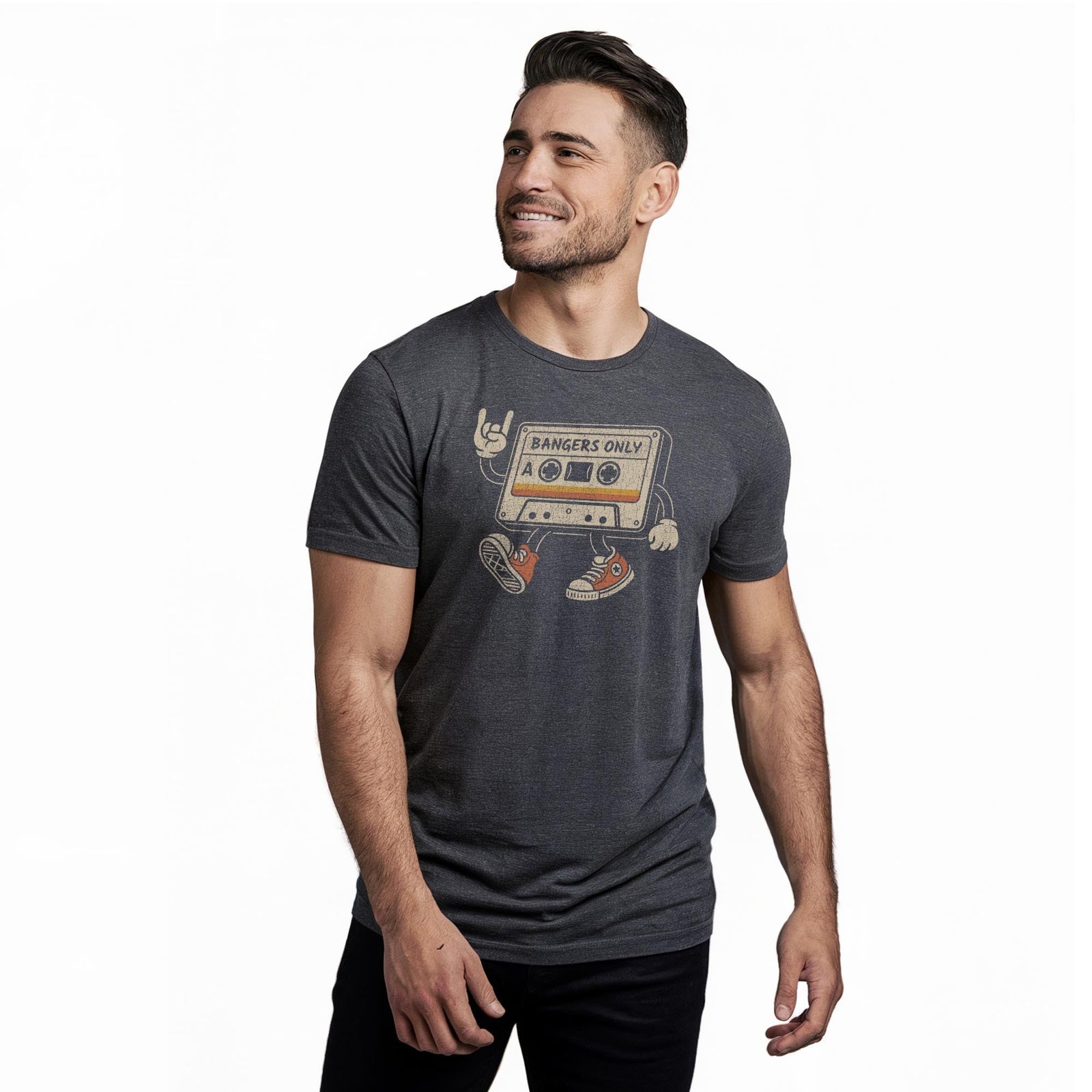Bangers Only Vintage Staple T-shirt in Charcoal Heather On Model - Front View