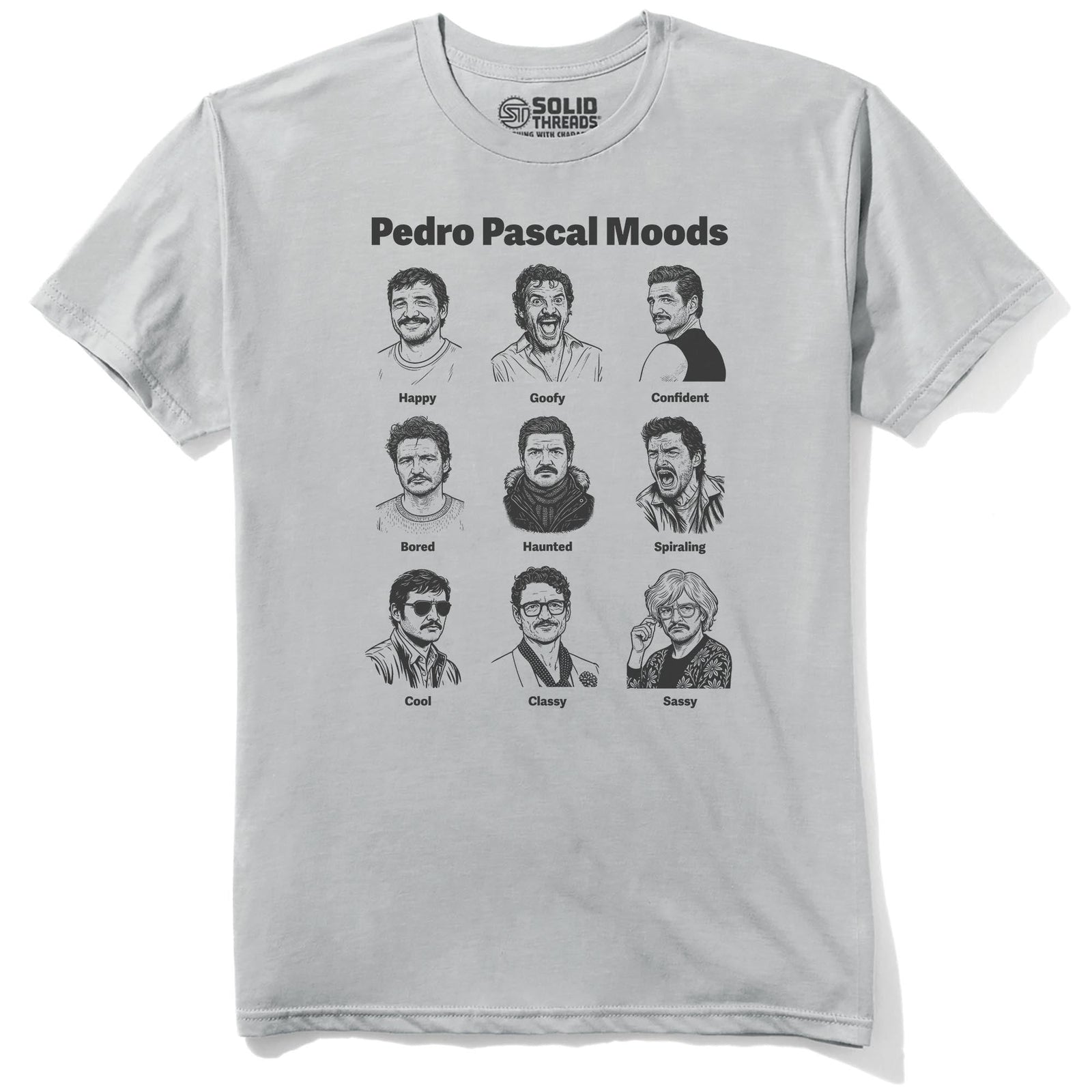 Pedro Pascal Moods Cool Staple T-shirt in Silver - Front View