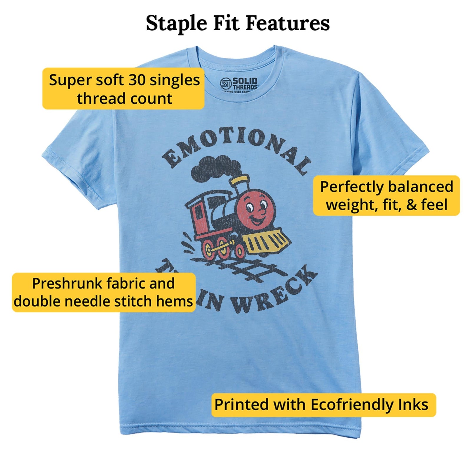 Emotional Trainwreck Vintage Staple T-shirt in Light Blue Heather - Fit Attributes