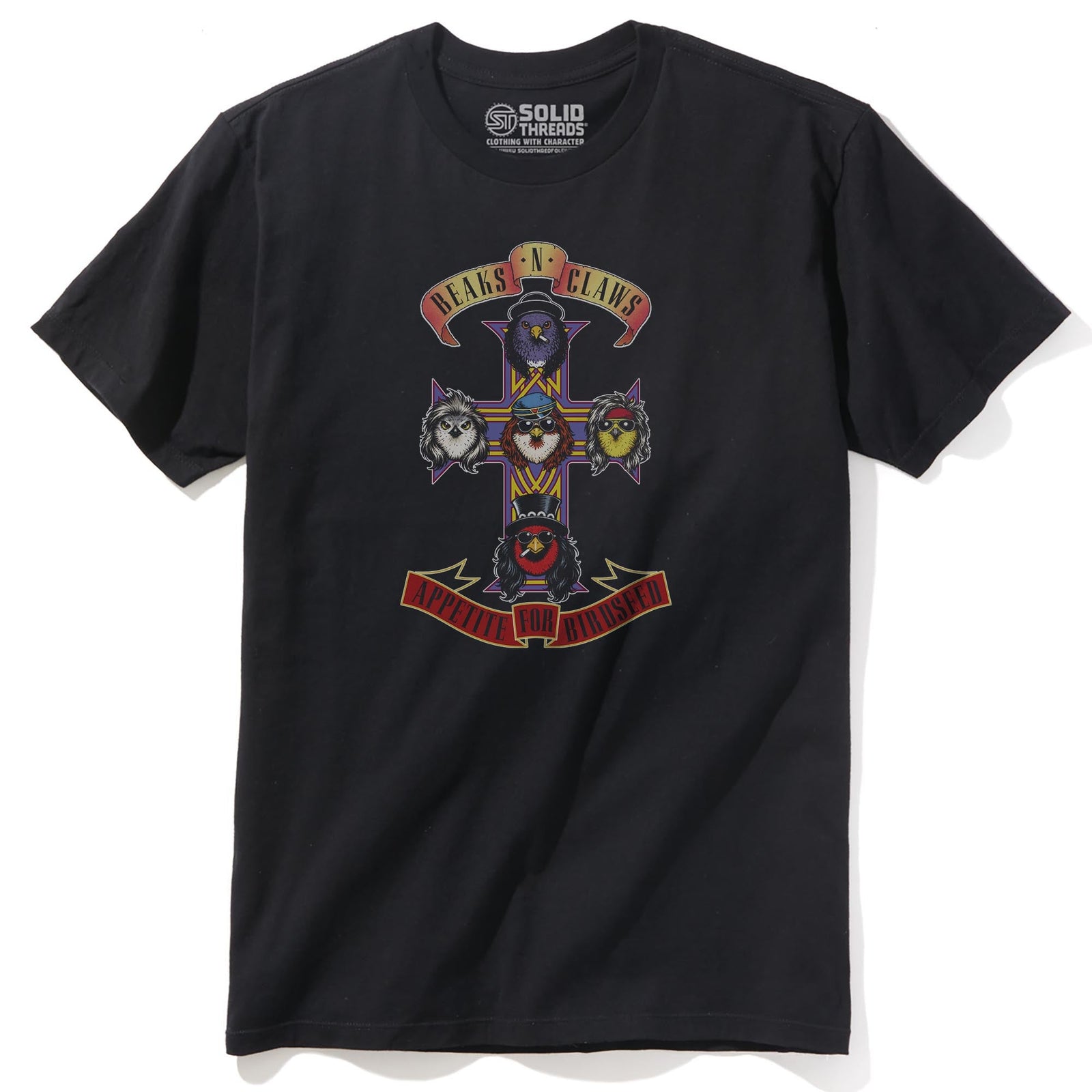Appetite For Birdseed Funny Staple T-shirt in Black - Front View