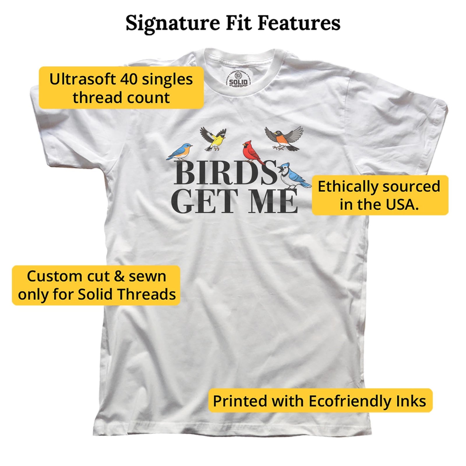 Birds Get Me Vintage Signature T-shirt in White - Fit Attributes
