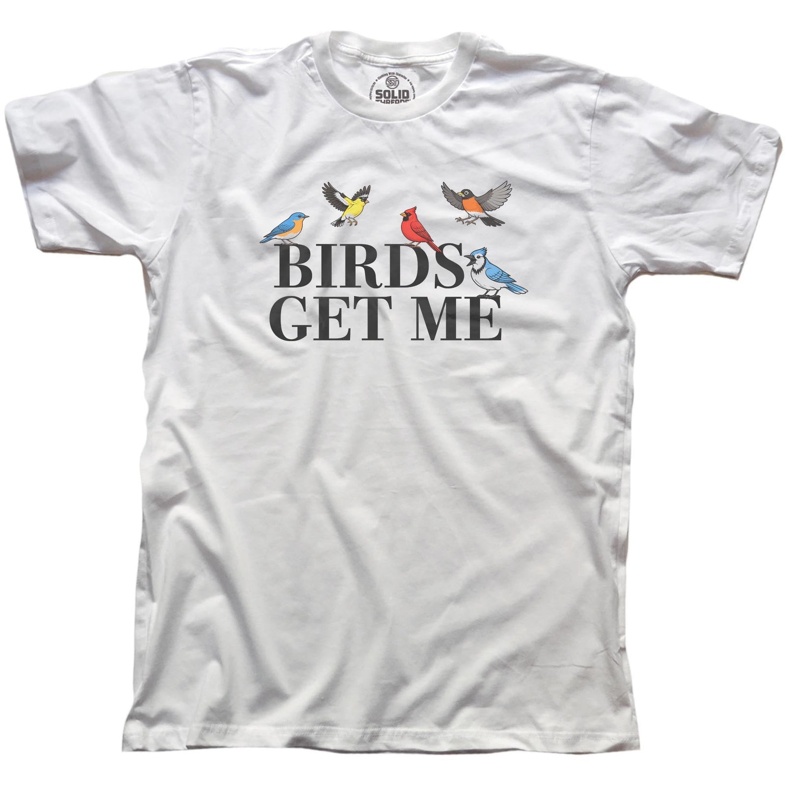 Birds Get Me Vintage Signature T-shirt in White - Front View
