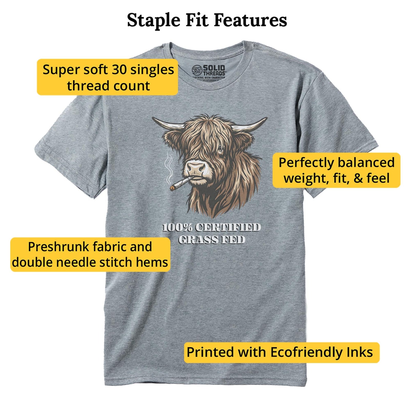 Certified Grass Fed Funny Staple T-shirt in Ash Heather - Fit Attributes