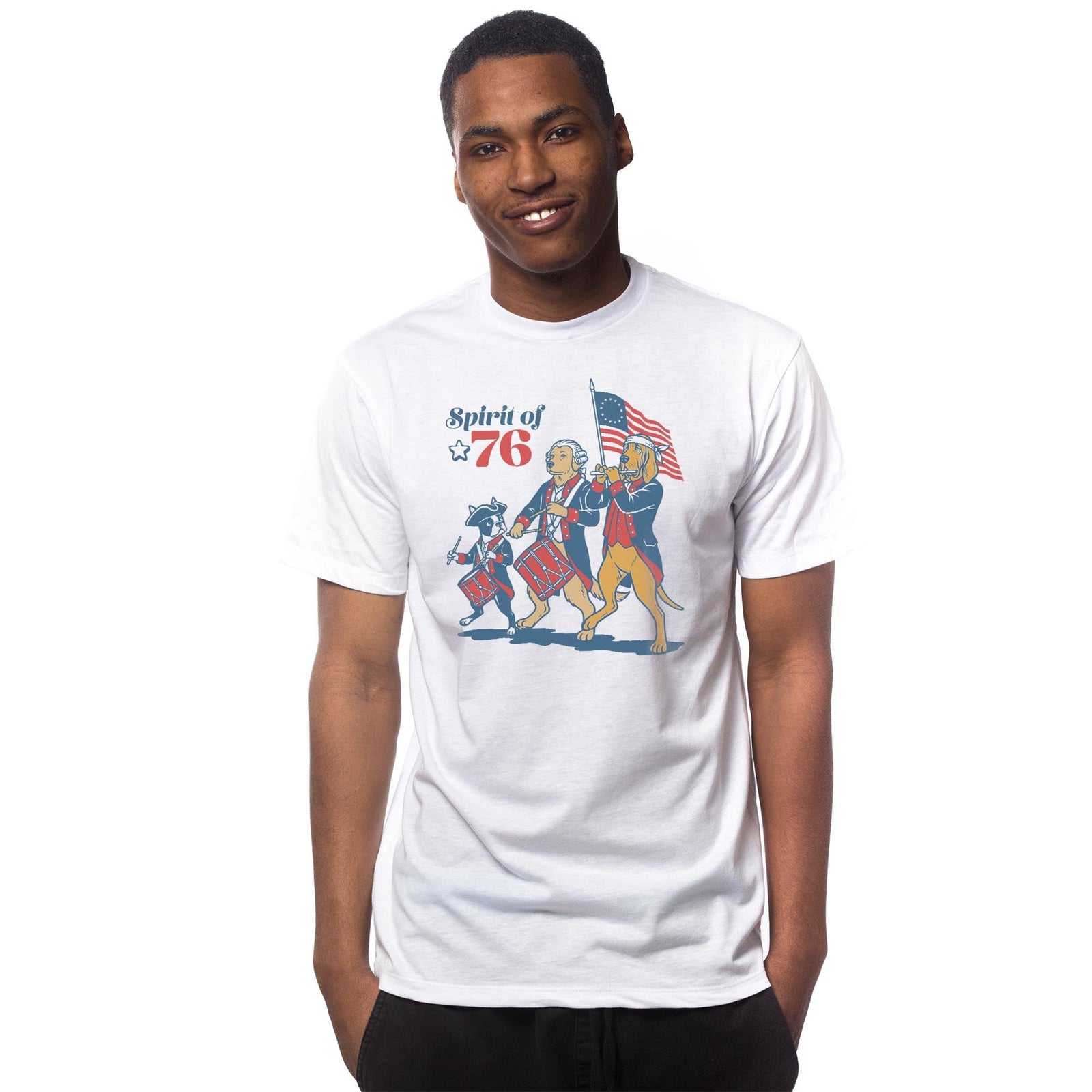 Founding Furballs Funny Signature T-shirt in White On Model - Front View