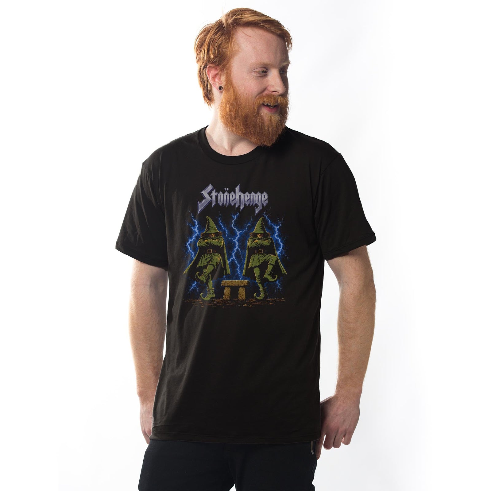 Stonehenge Vintage Signature T-shirt in Black On Model - Front View