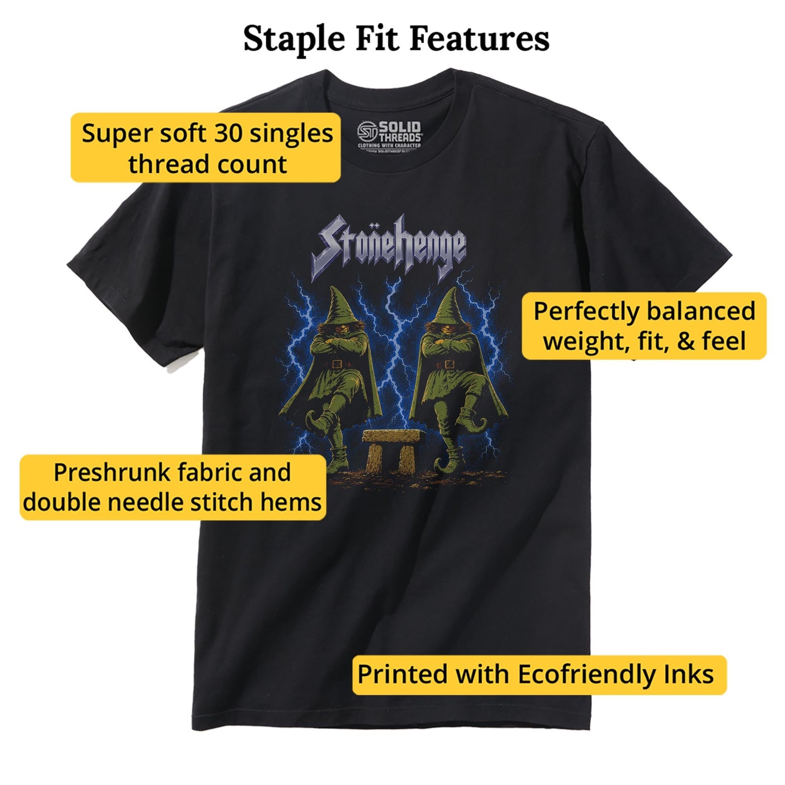 Stonehenge Vintage Staple T-shirt in Black - Fit Attributes