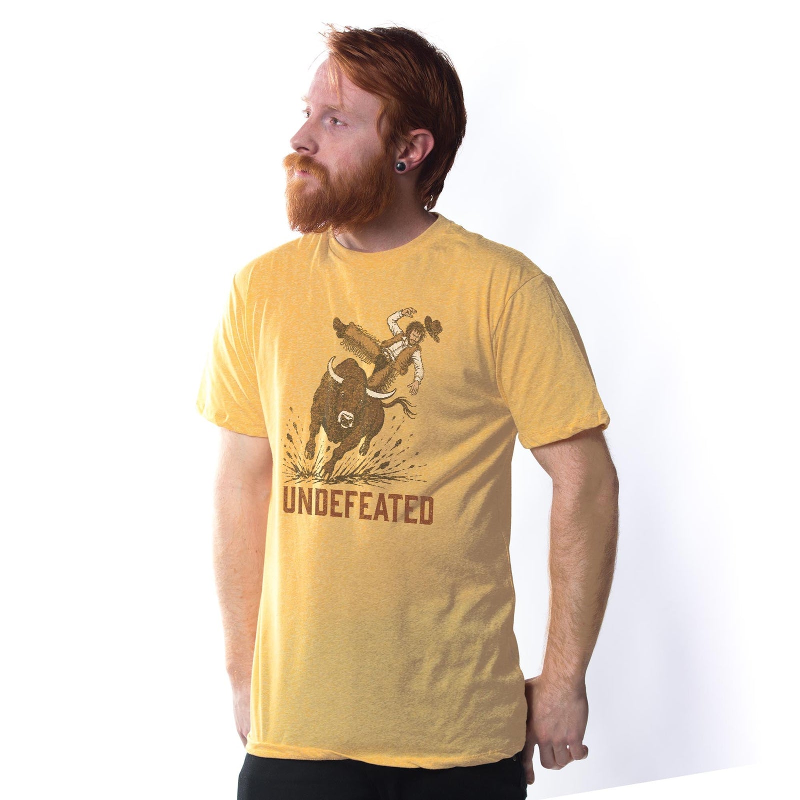 Undefeated Bull Vintage Signature T-shirt in Triblend Gold On Model - Front View