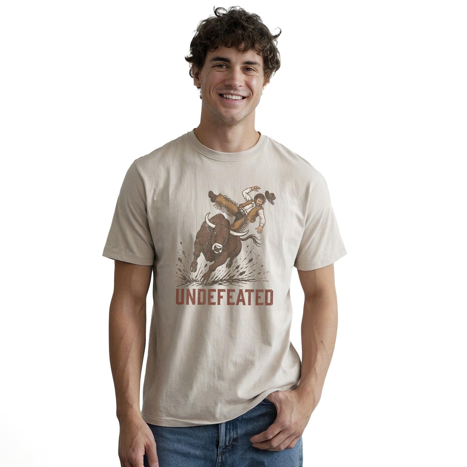 Undefeated Bull Vintage Staple T-shirt in Natural On Model - Front View