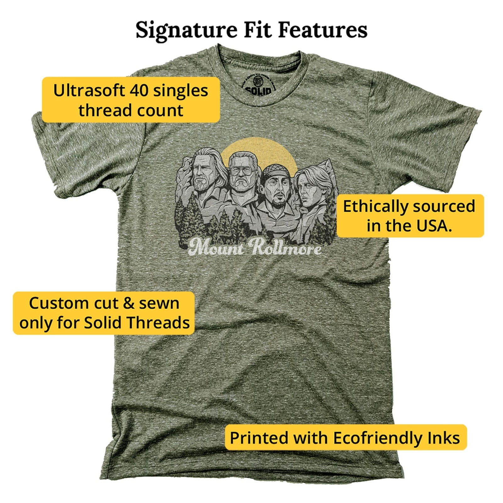 Mount Rollmore Vintage Signature T-shirt in Triblend Olive - Fit Attributes