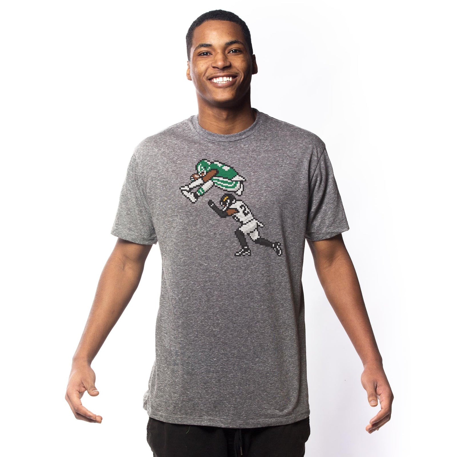 Philly 16-bit Football Cool Signature T-shirt in Triblend Grey On Model - Front View