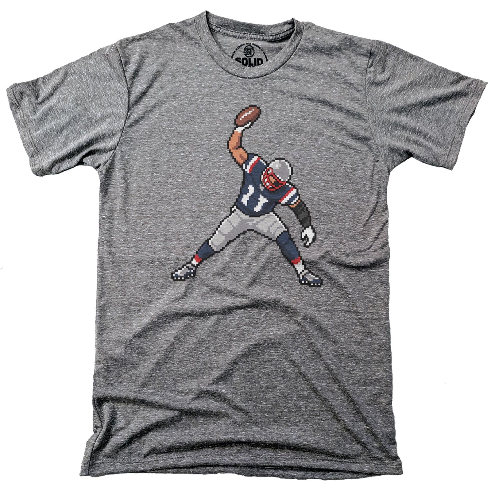 New England 16-bit Football Cool Signature T-shirt in Triblend Grey - Front View