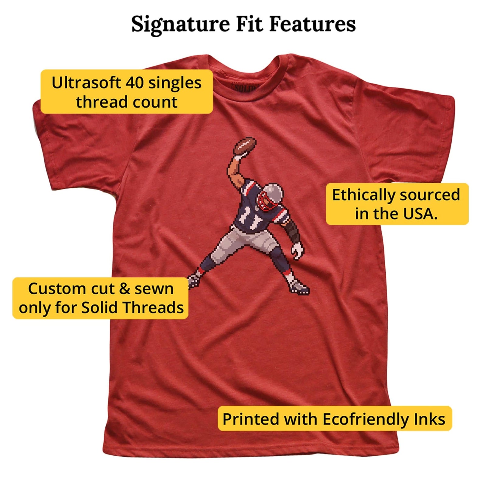 New England 16-bit Football Cool Signature T-shirt in Red - Fit Attributes