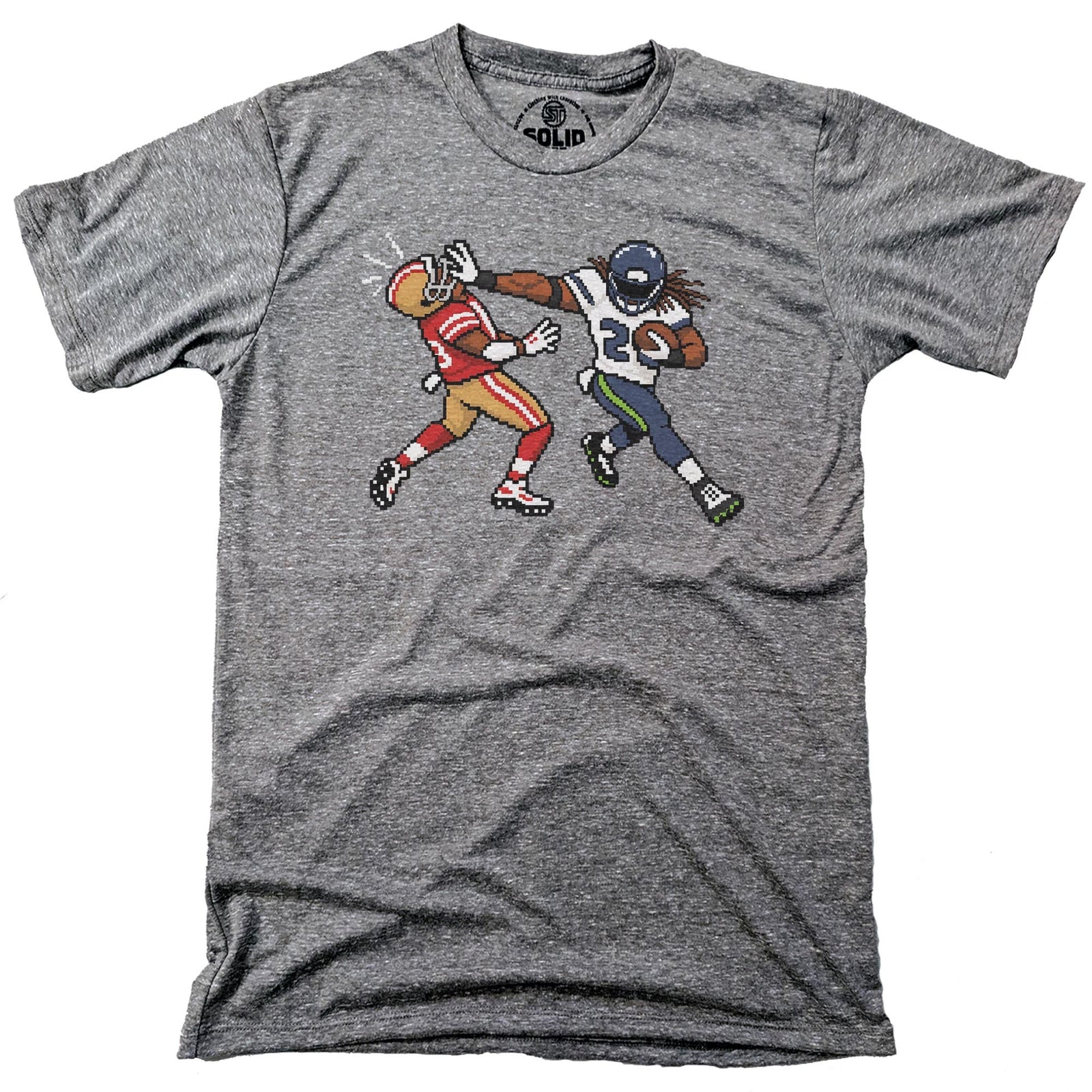 Seattle 16-bit Football Cool Signature T-shirt in Triblend Grey - Front View