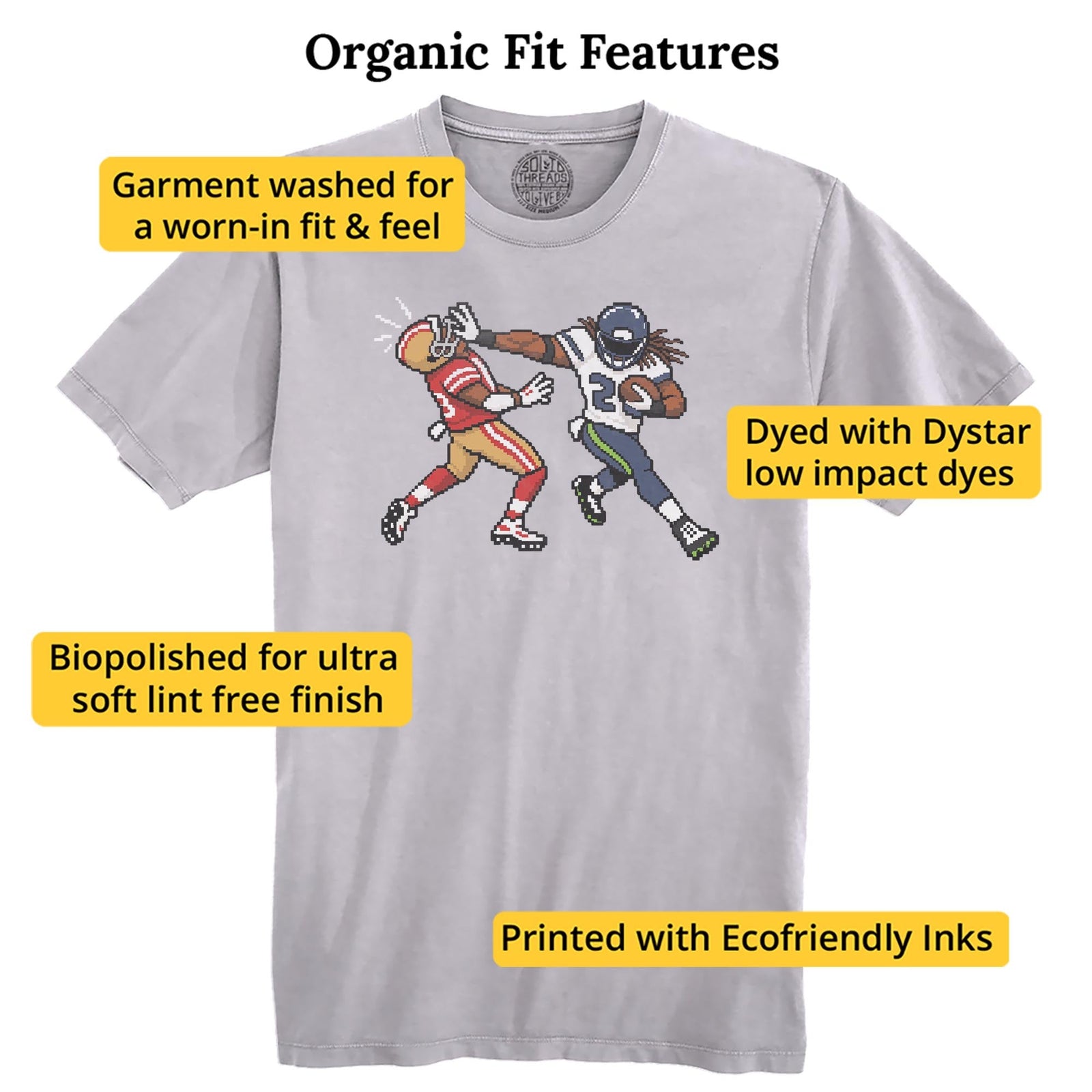 Seattle 16-bit Football Cool Organic T-shirt in Silver - Fit Attributes