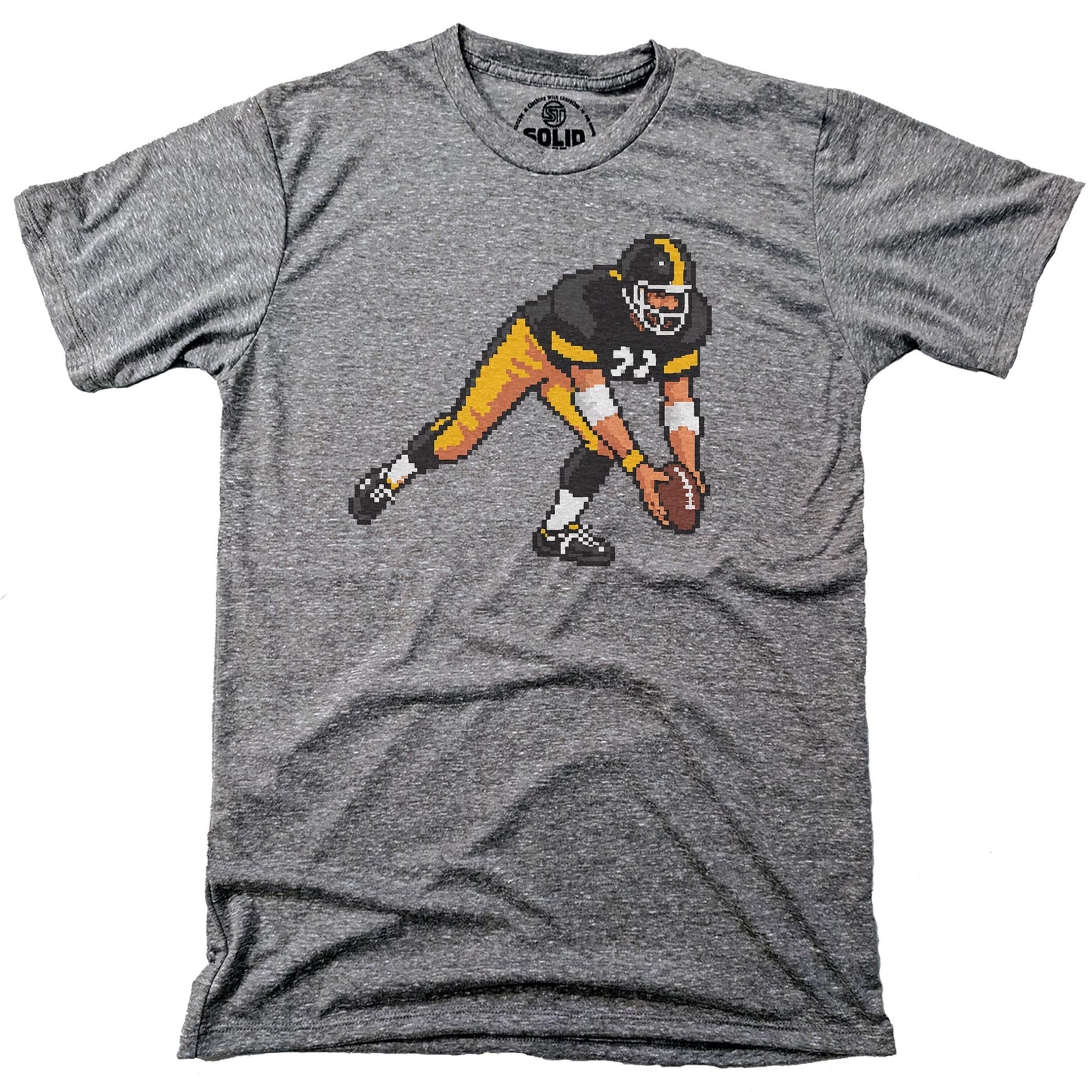 Pittsburgh 16-bit Football Cool Signature T-shirt in Triblend Grey - Front View